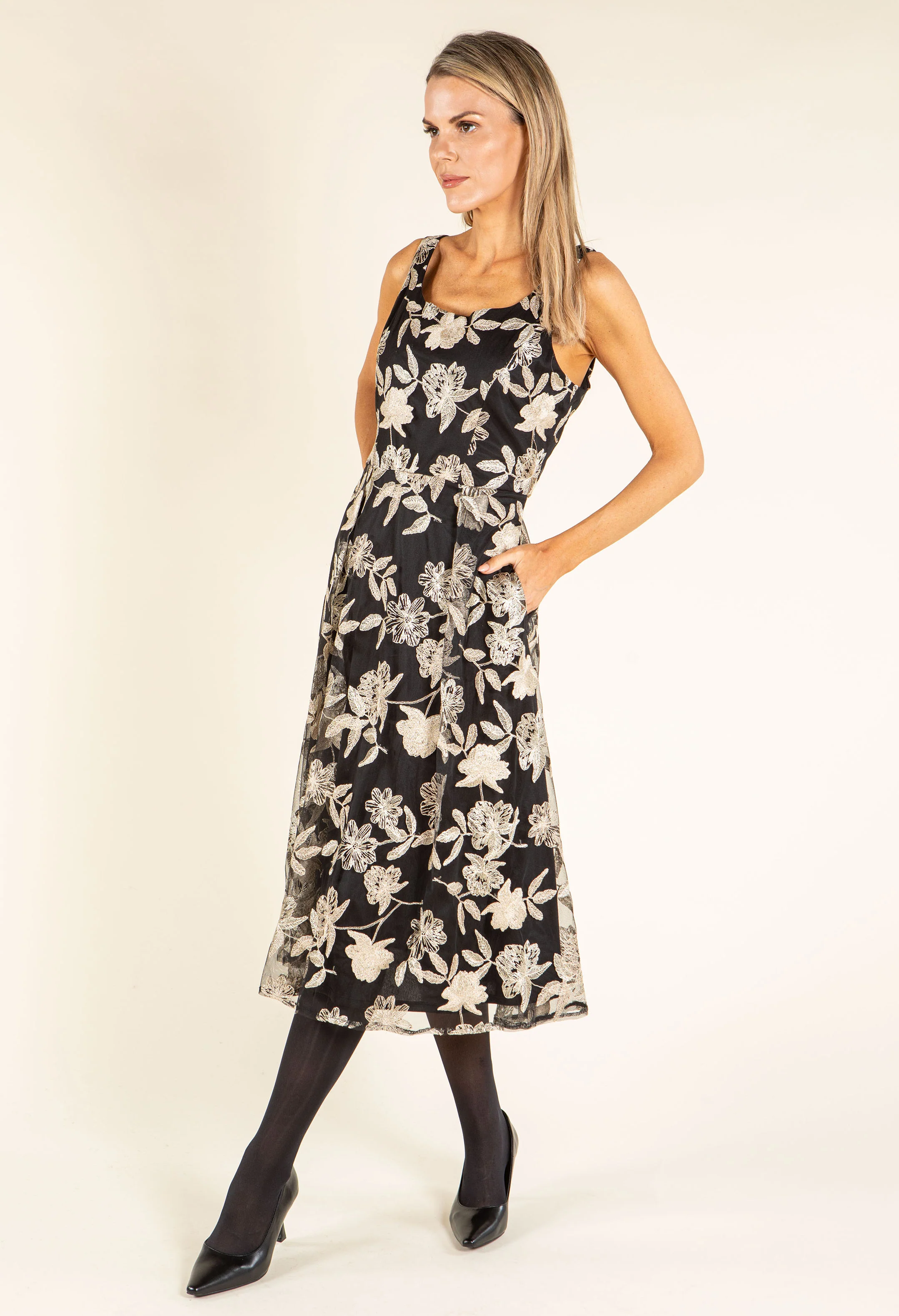 Floral Embroidered Mesh Dress - Image 4
