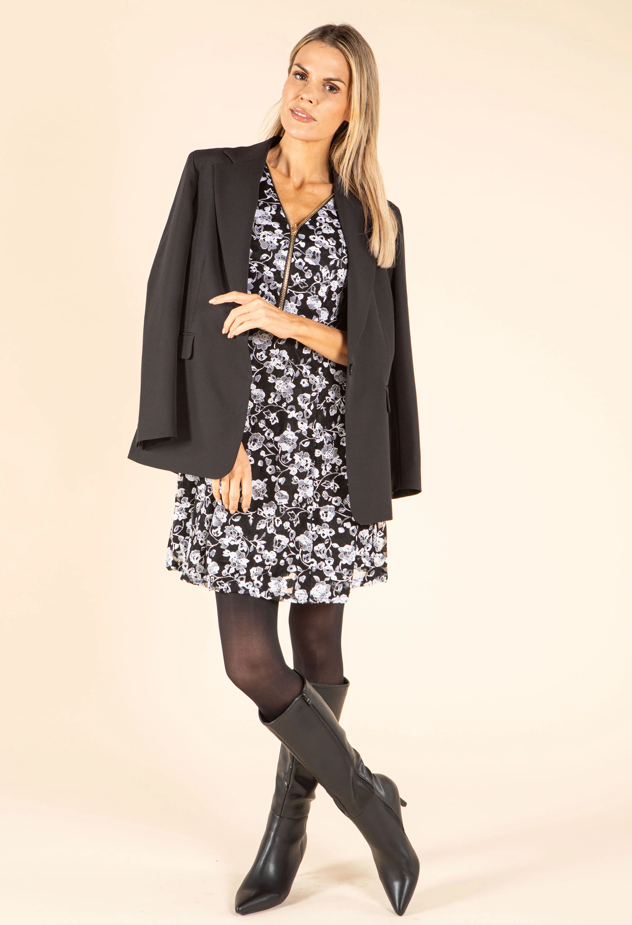 Floral Lace Half-Zip Dress