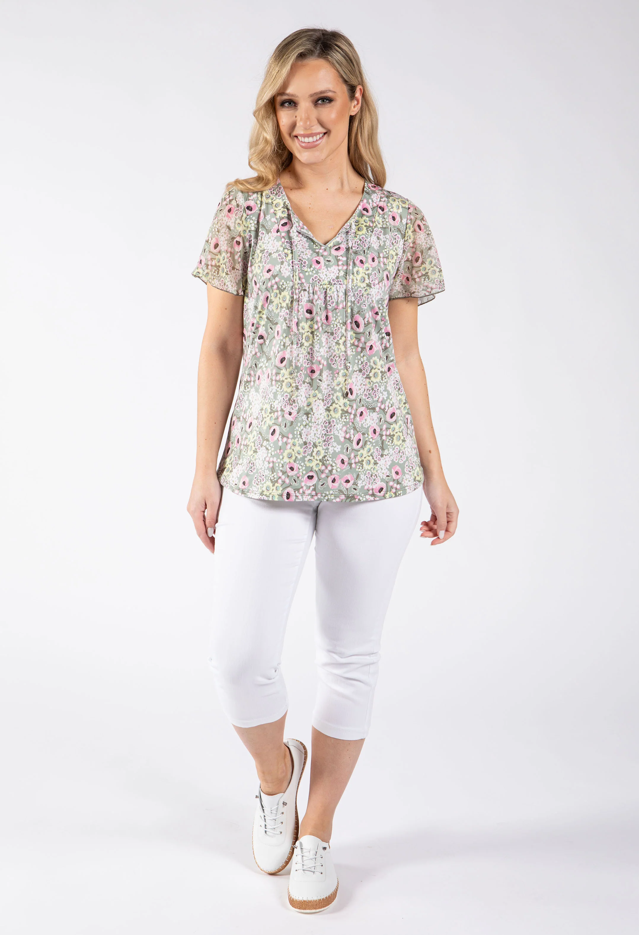 Floral Print Angel Sleeve Top - Image 5