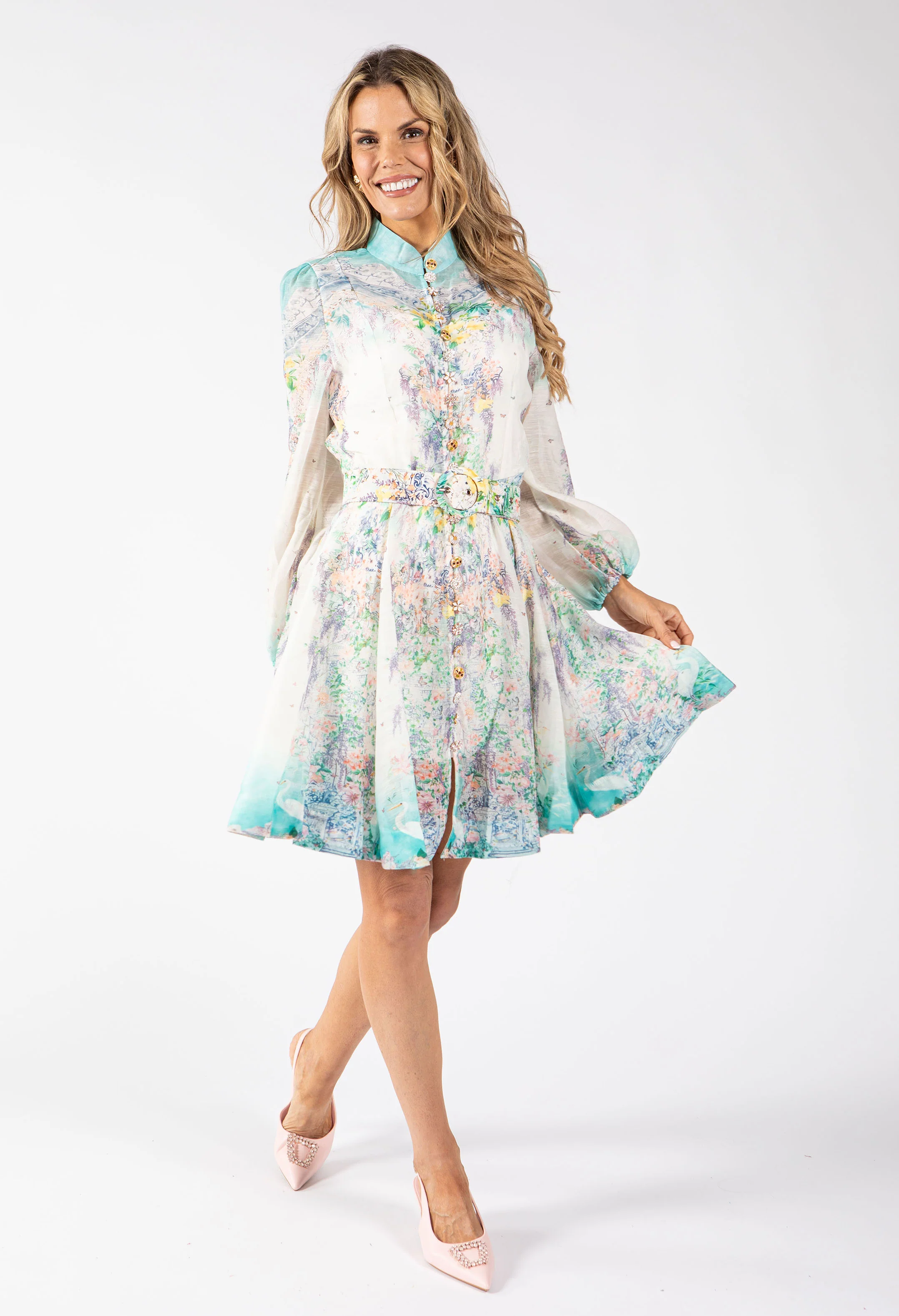 Floral Print Belted Short Dress - Image 4
