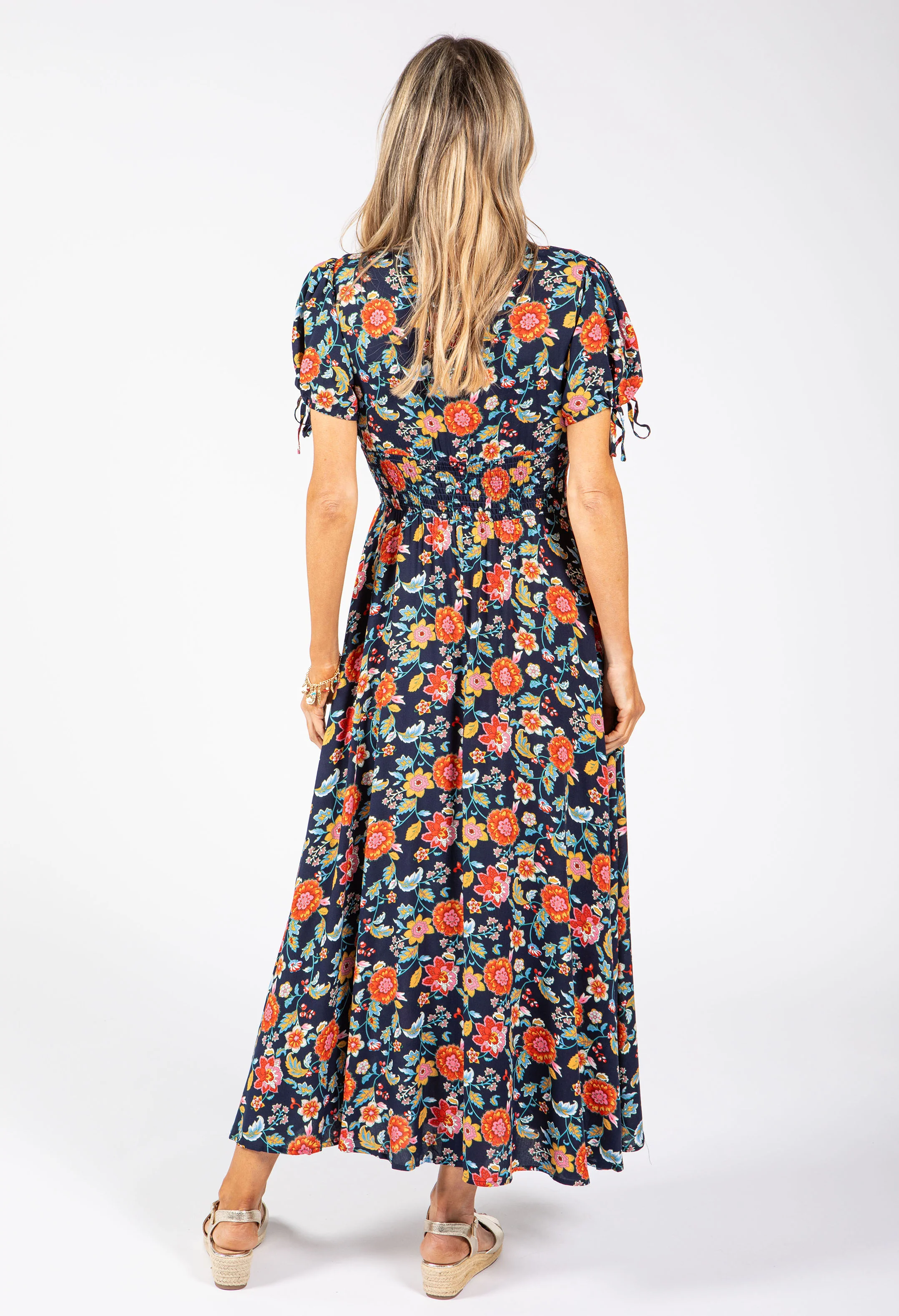 Floral Print Buttoned Midi Dress - Image 5