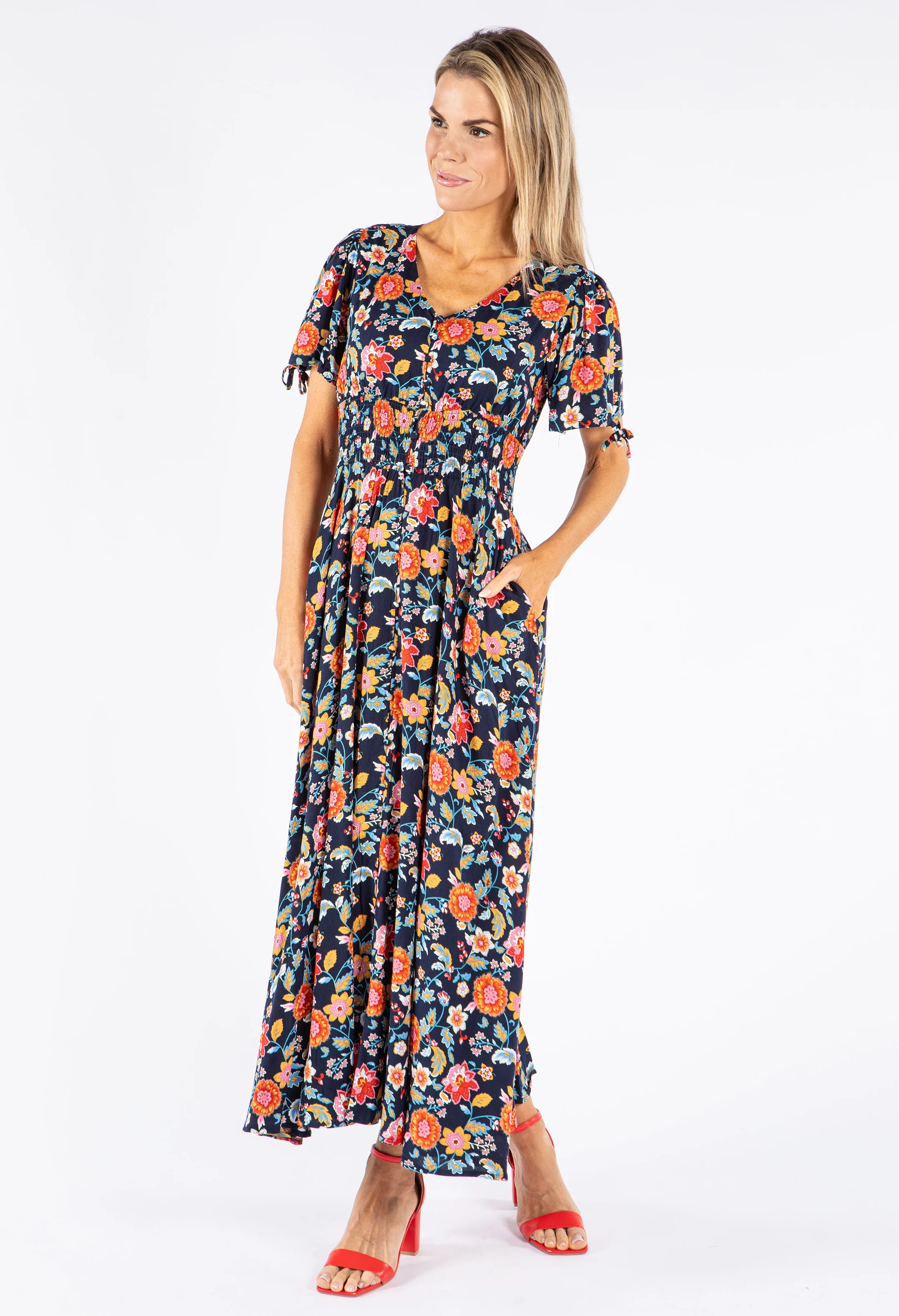 Floral Print Buttoned Midi Dress - Image 4