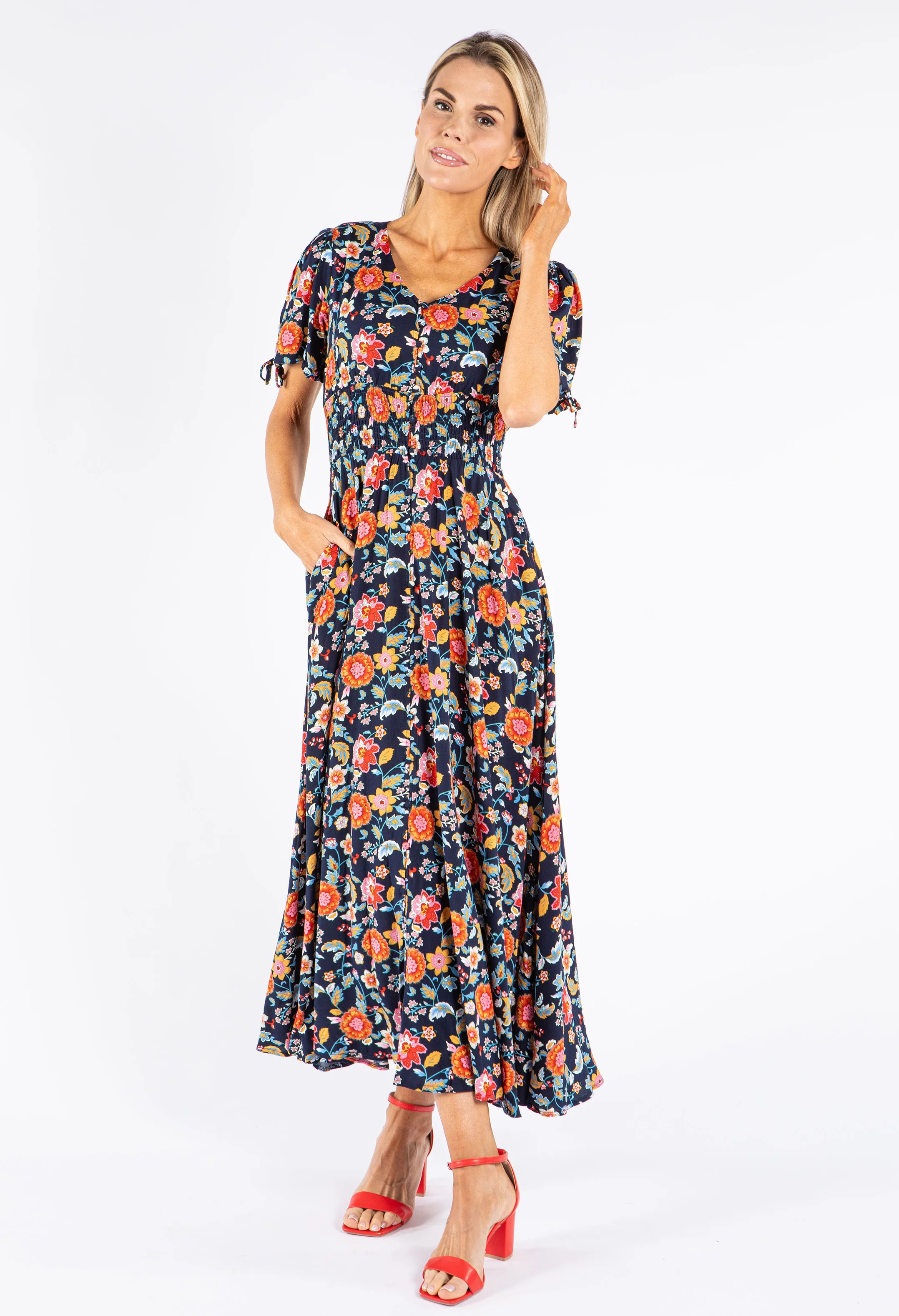 Floral Print Buttoned Midi Dress - Image 5