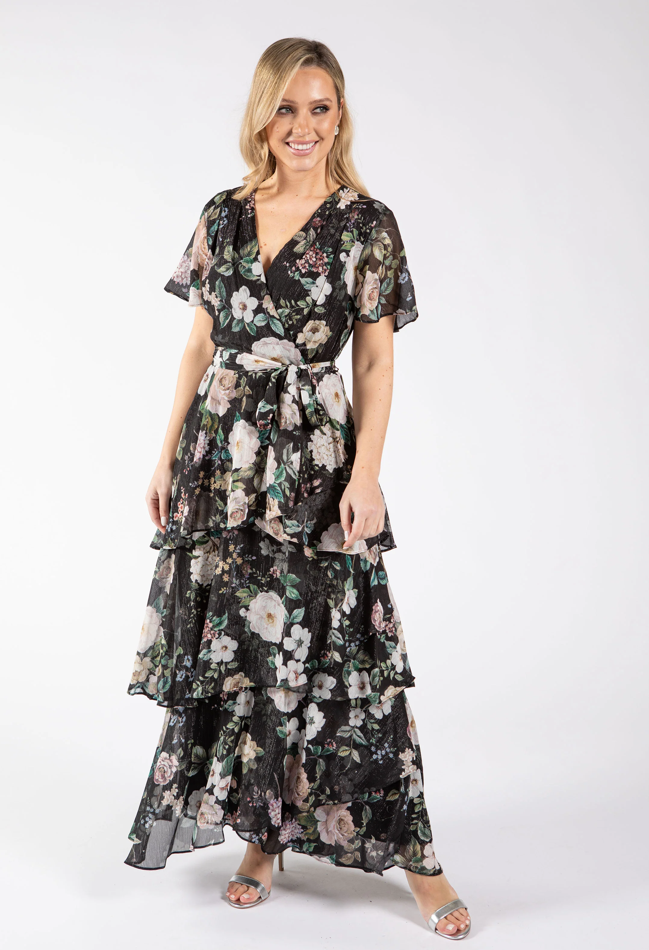 Floral Print Chiffon Maxi Wrap Dress - Image 4