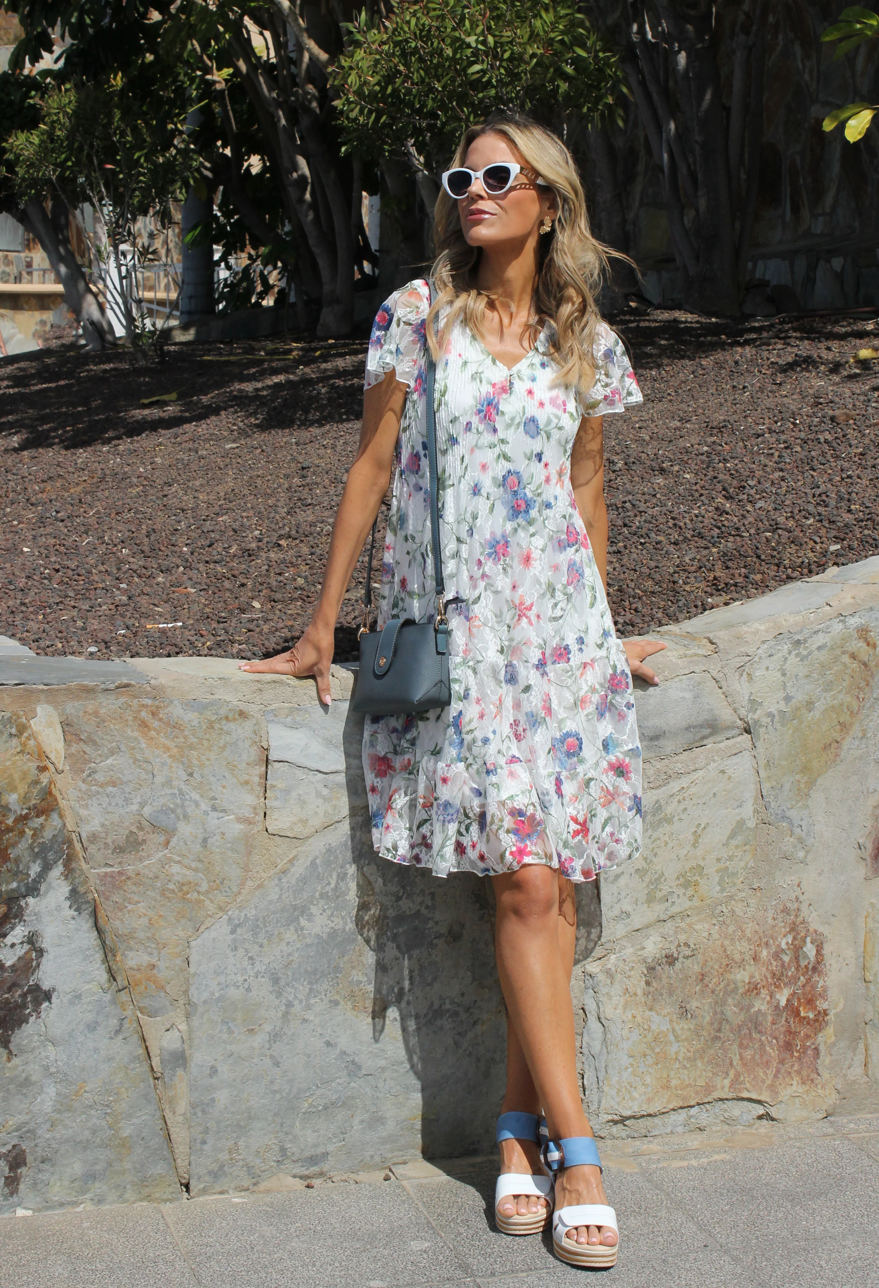Floral Print Lace Short Dress - Image 2