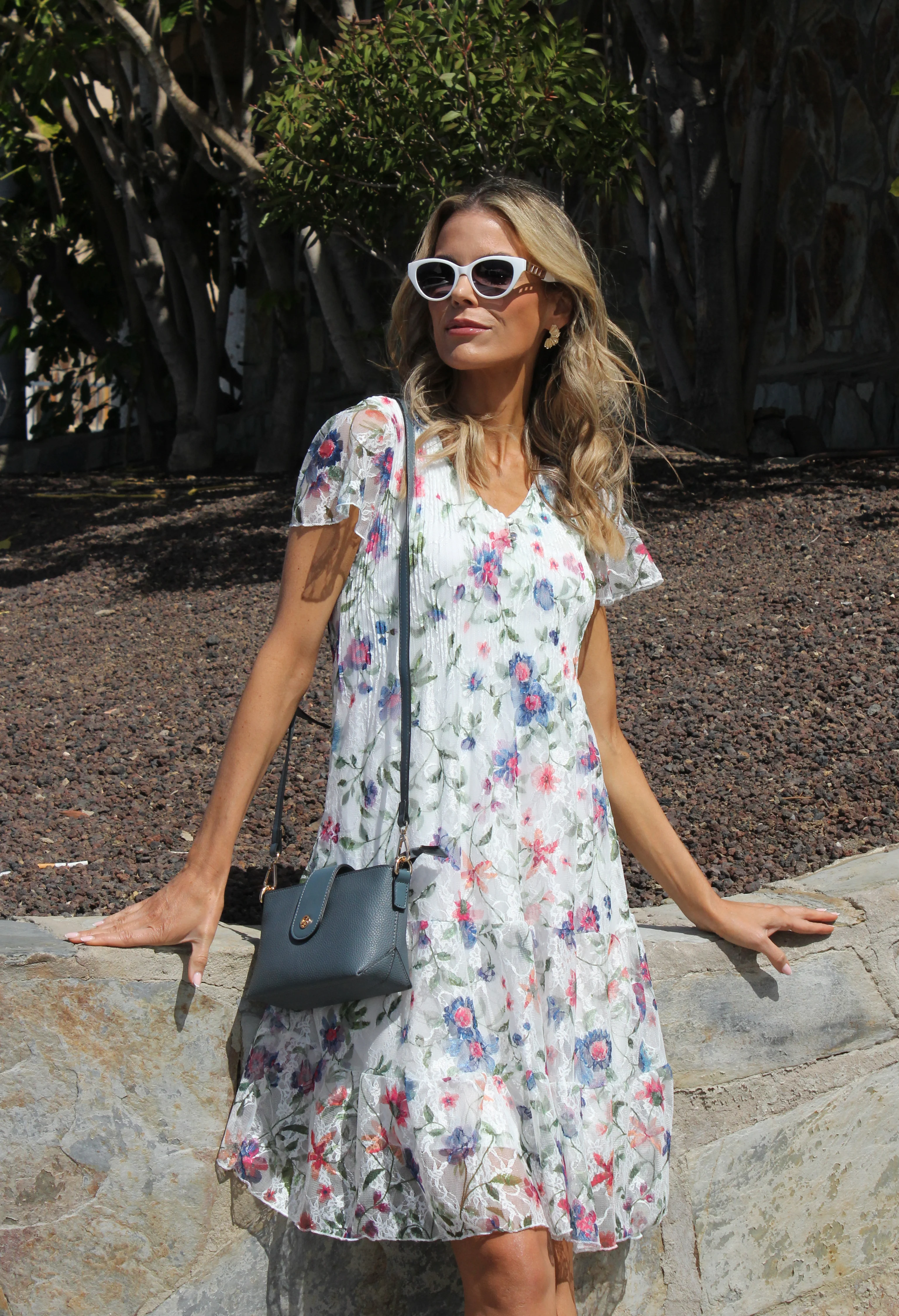Floral Print Lace Short Dress - Image 4