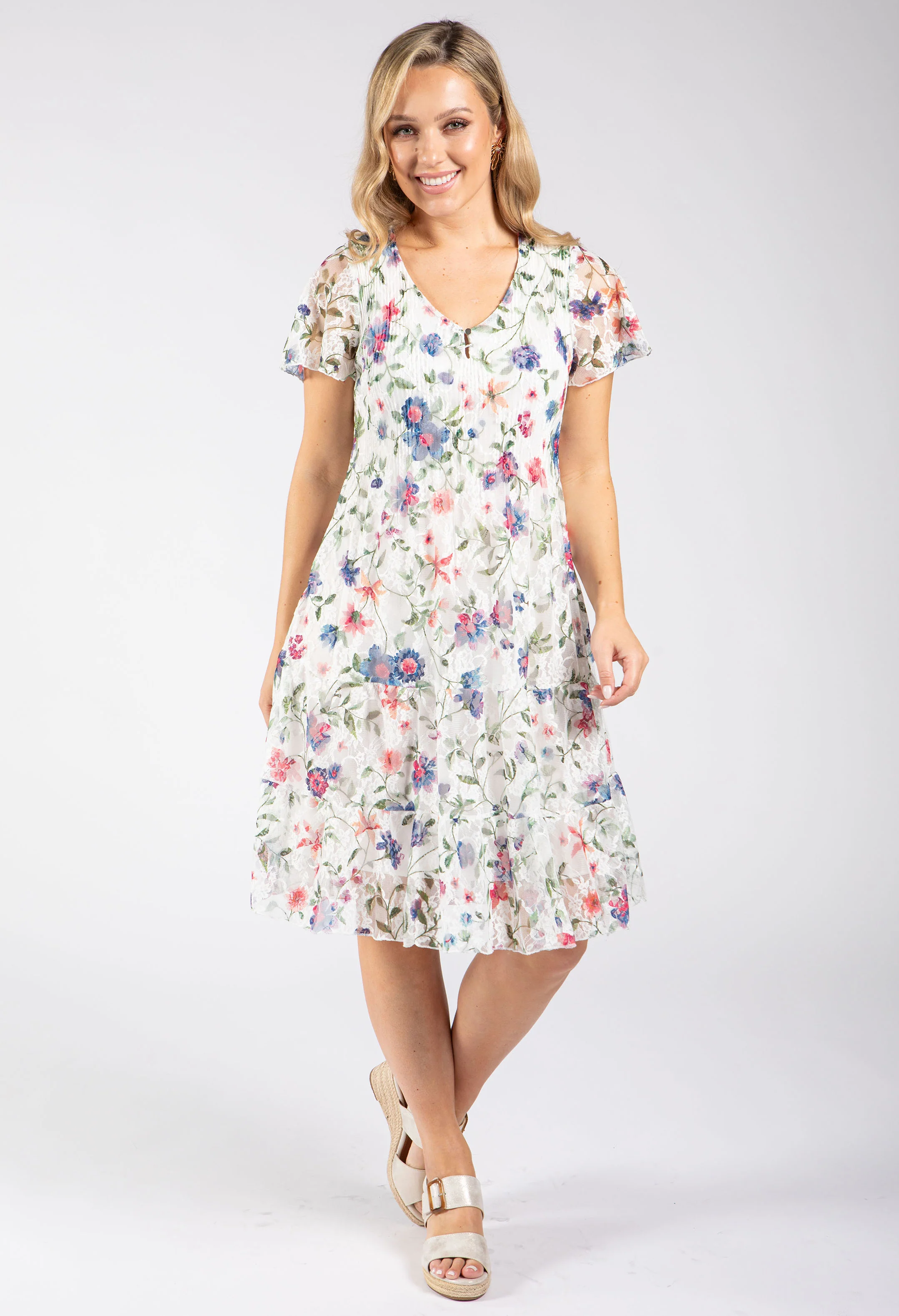 Floral Print Lace Short Dress - Image 5