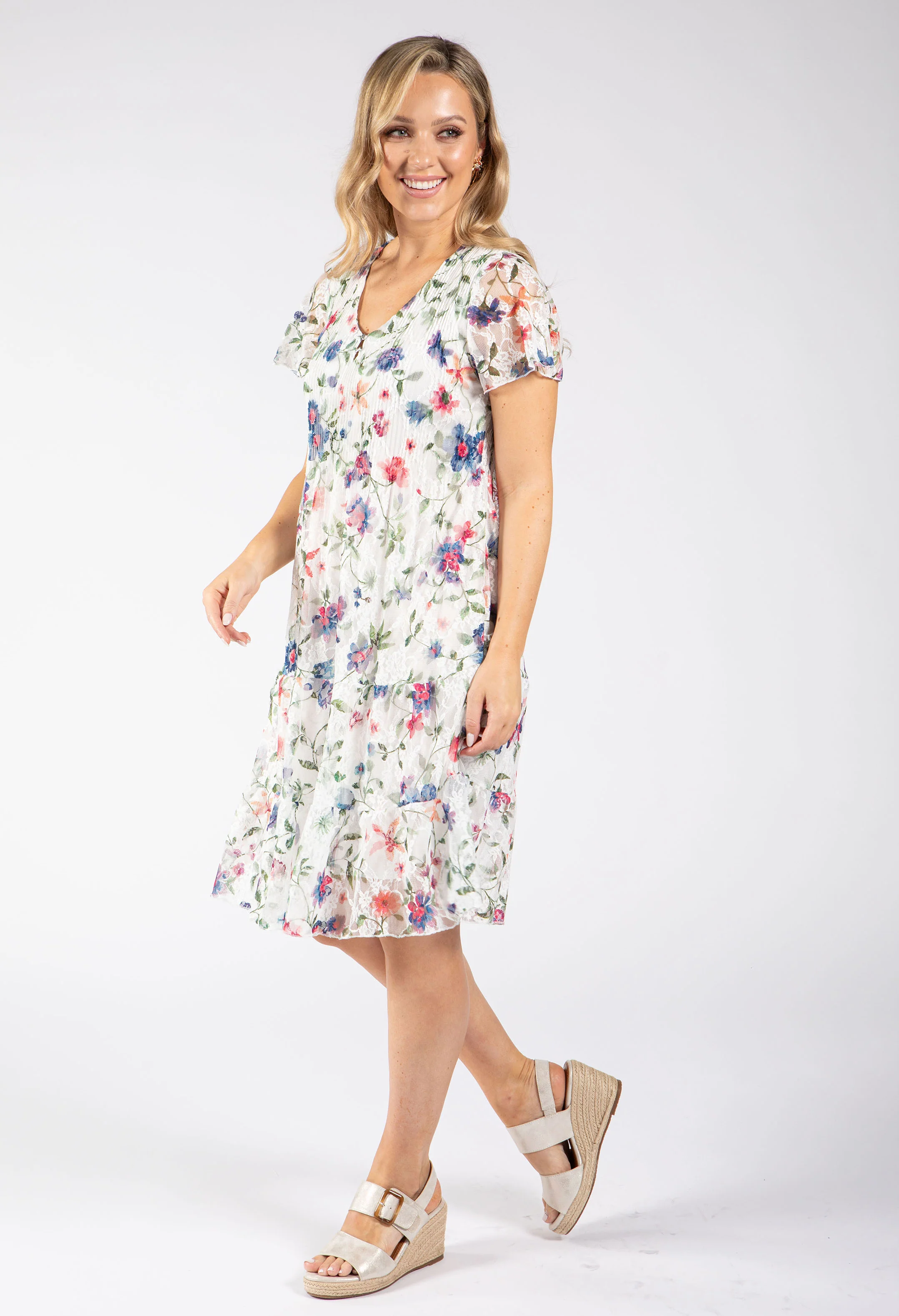 Floral Print Lace Short Dress - Image 7