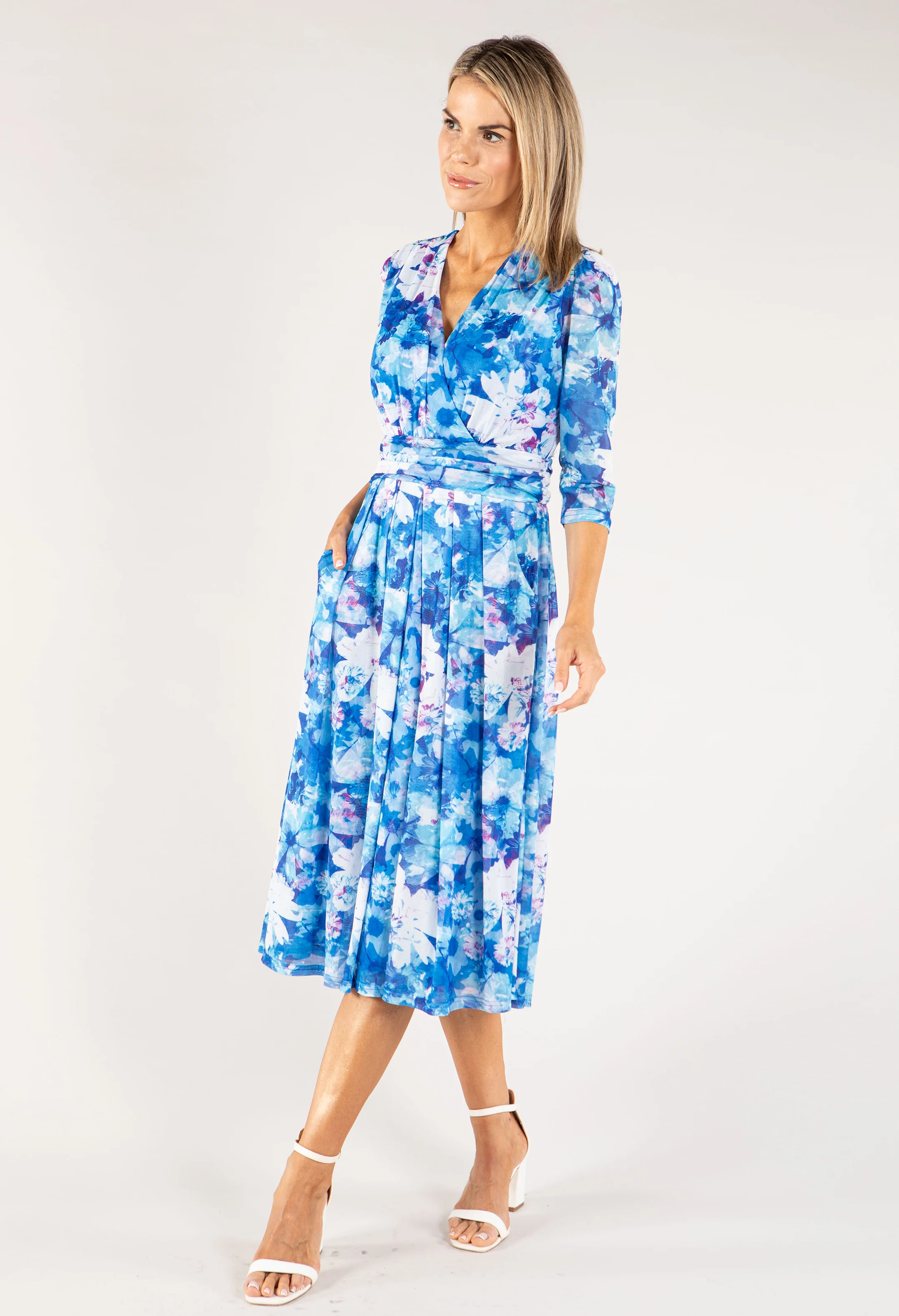 Floral Print Mesh Wrap Dress - Image 3