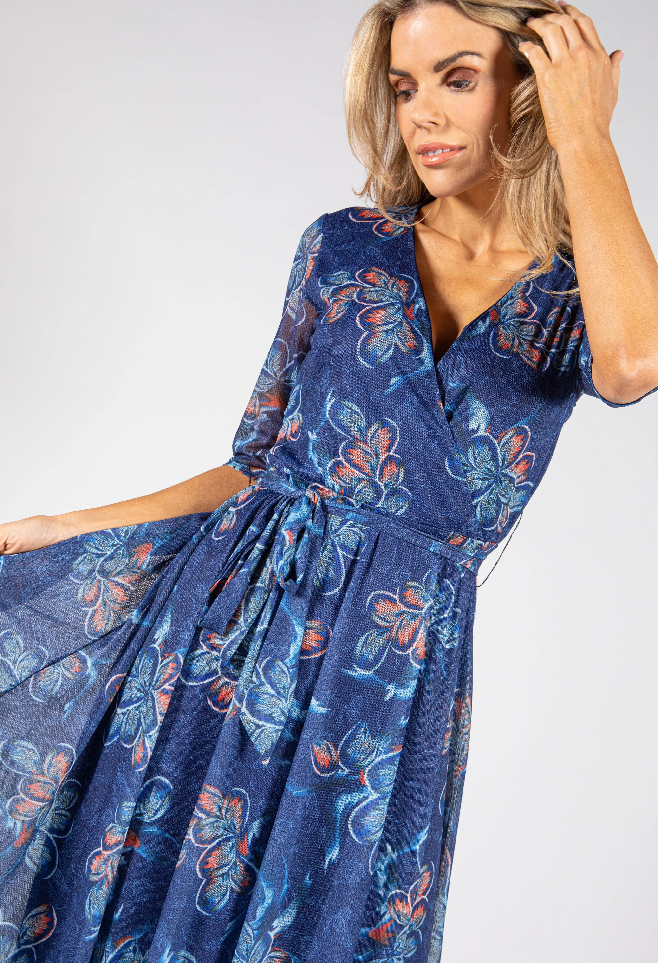 Floral Print Midi Wrap Dress - Image 4