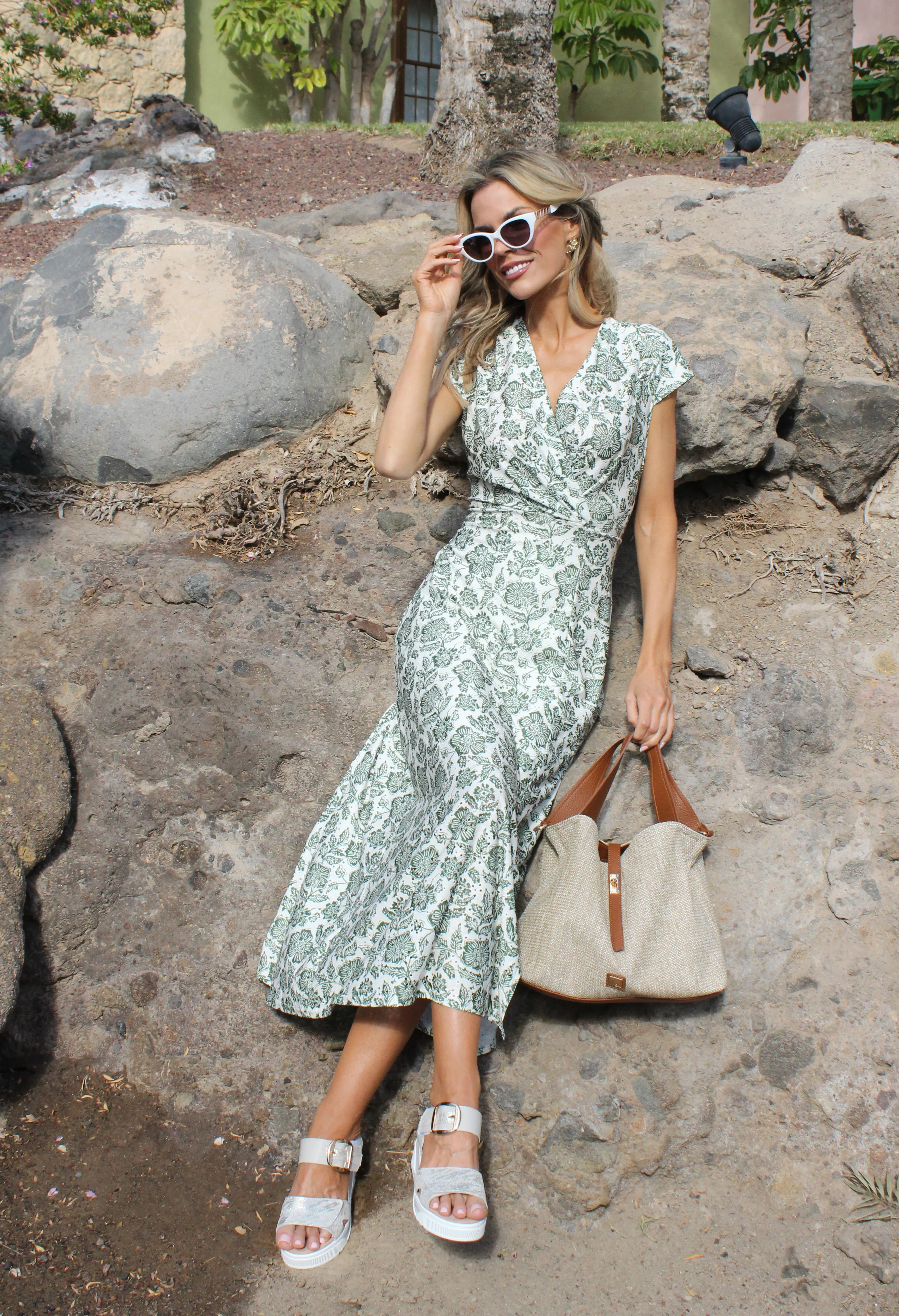 Floral Print Sleeveless Wrap Midi Dress - Image 3