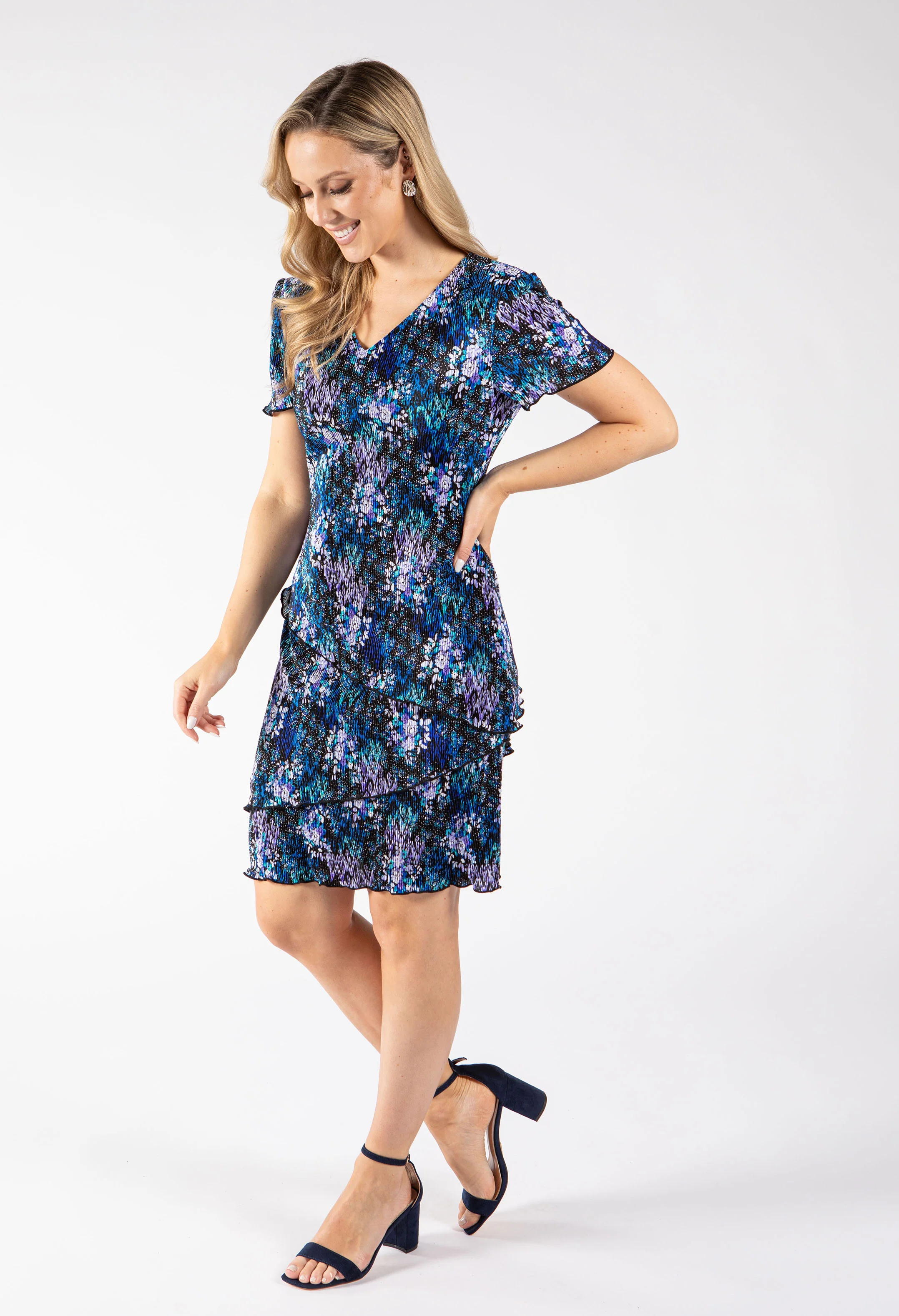 Floral Print Tiered Plisse Dress - Image 3