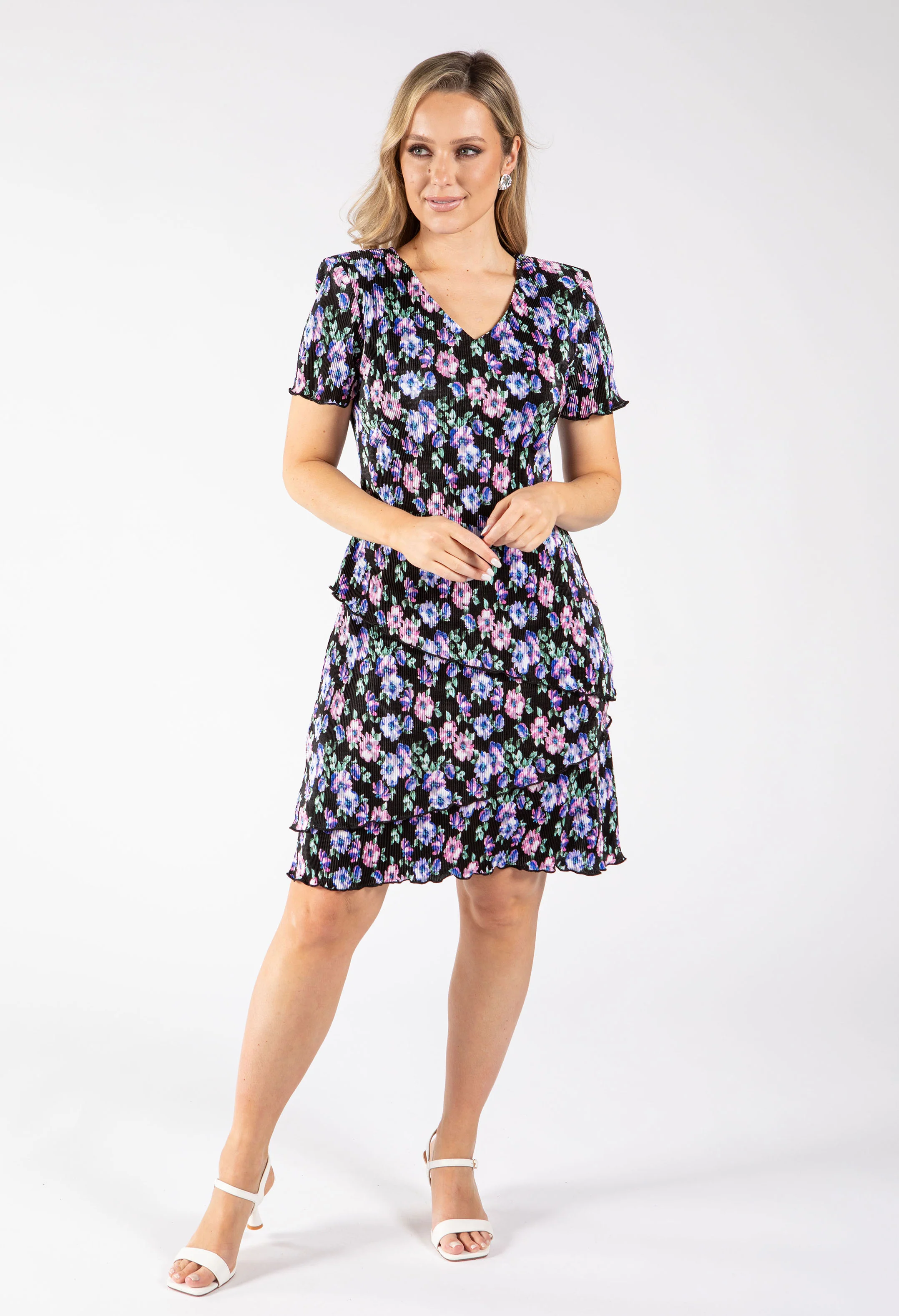 Floral Print Tiered Plisse Dress - Image 2