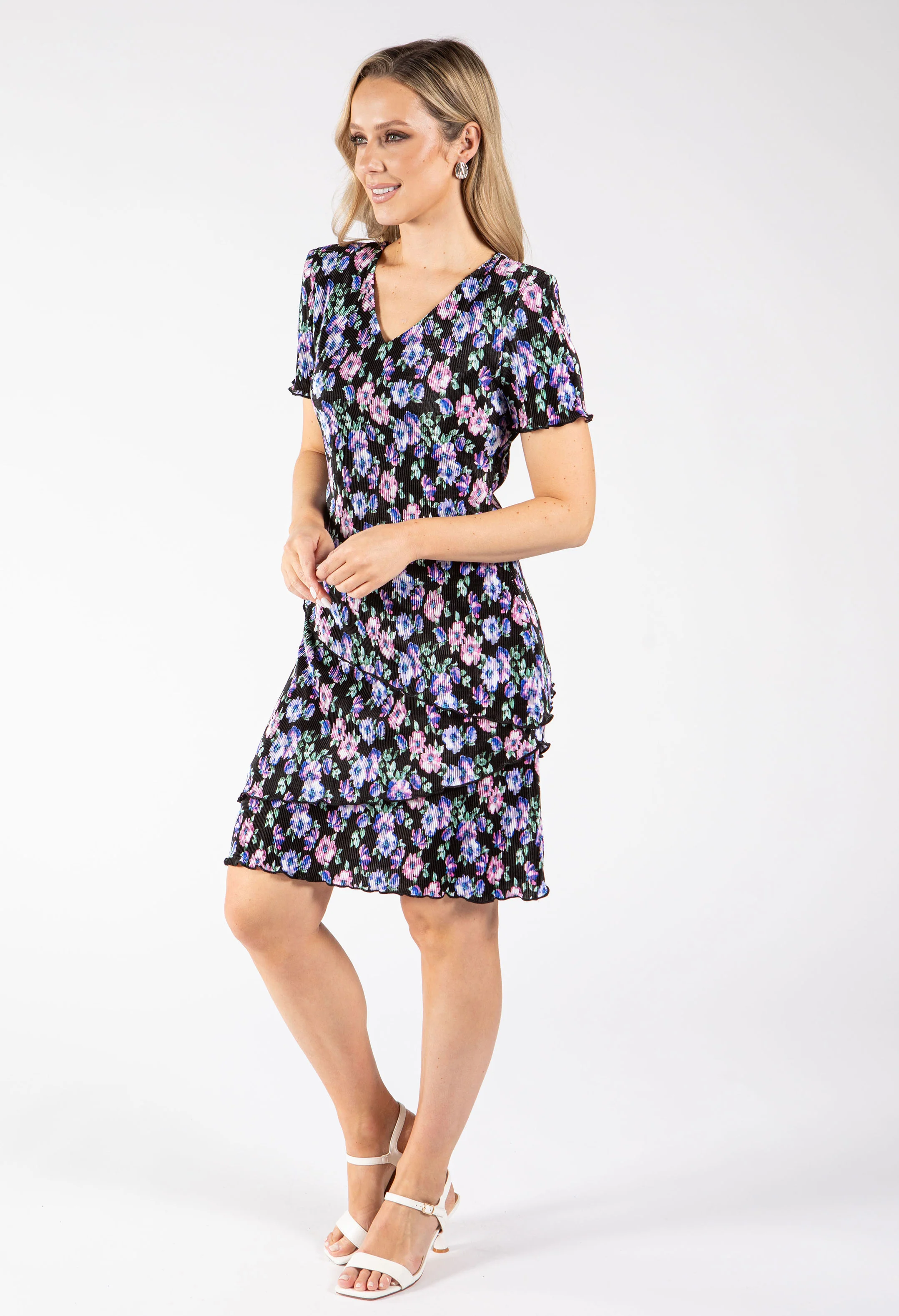 Floral Print Tiered Plisse Dress - Image 3