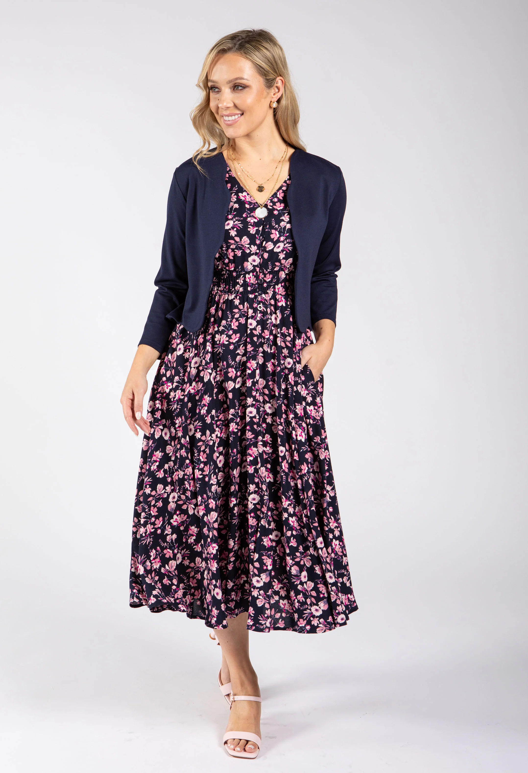 Floral Print V-Neck Midi Dress - Image 3