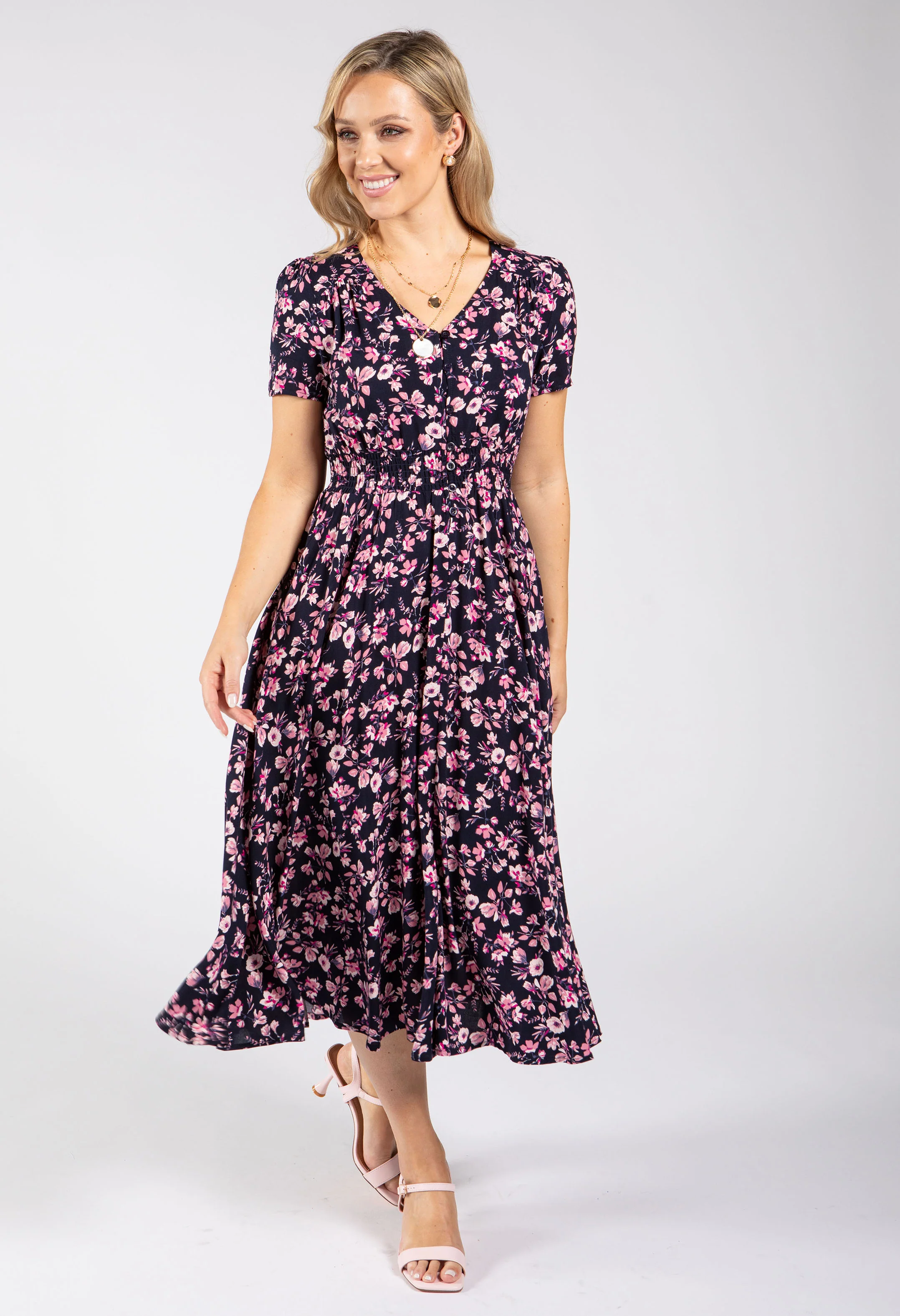 Floral Print V-Neck Midi Dress - Image 5