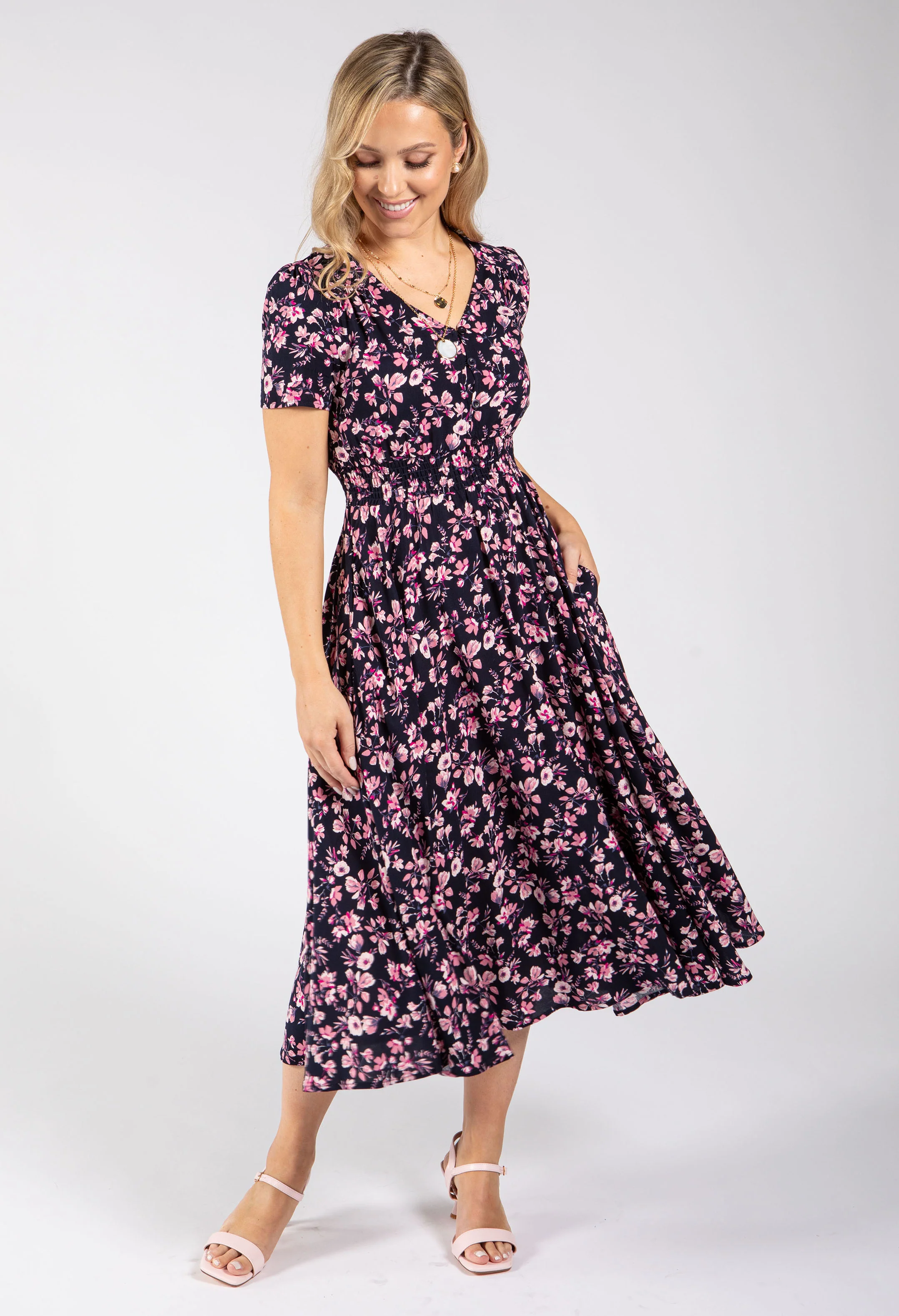 Floral Print V-Neck Midi Dress - Image 6