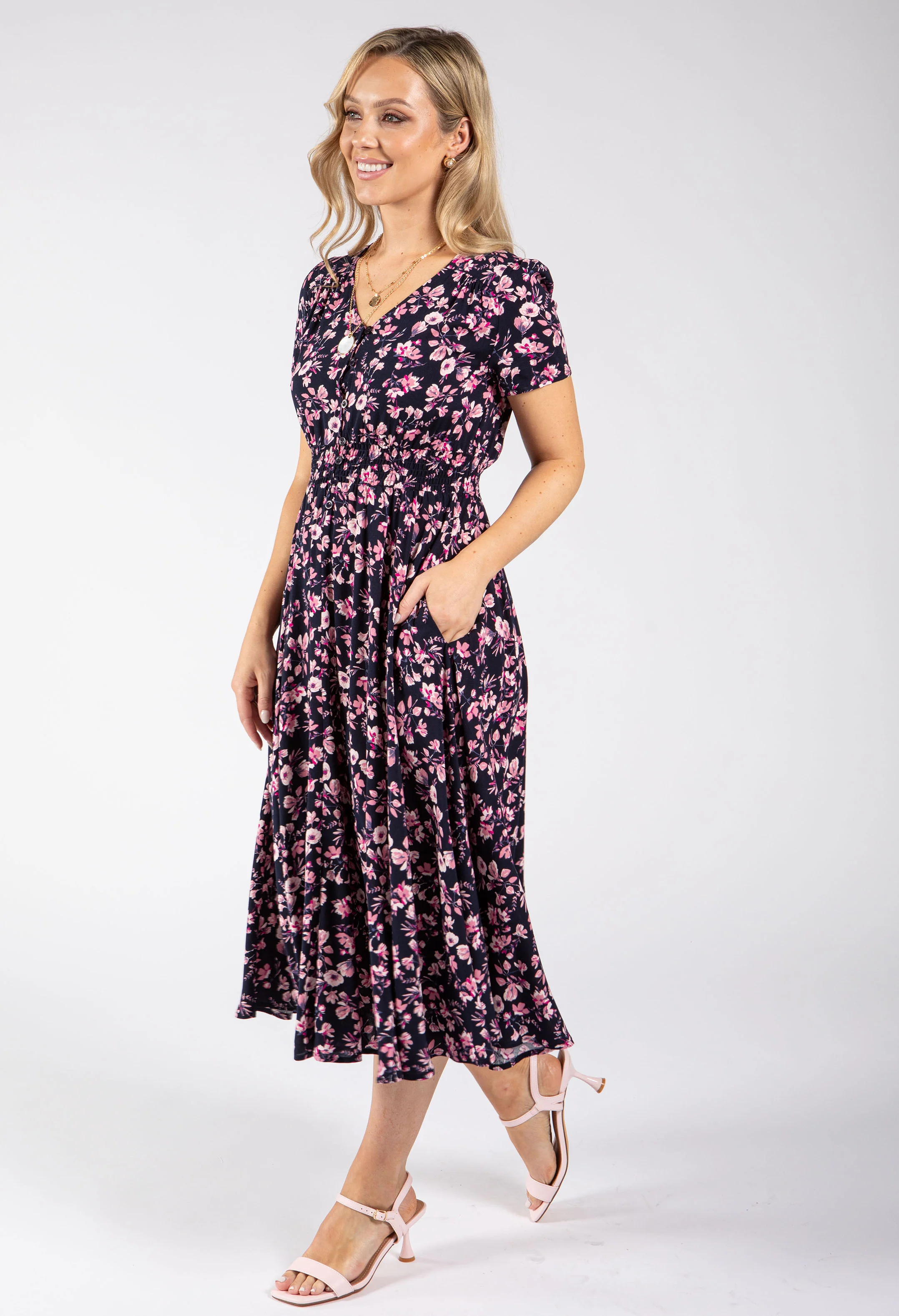 Floral Print V-Neck Midi Dress - Image 7