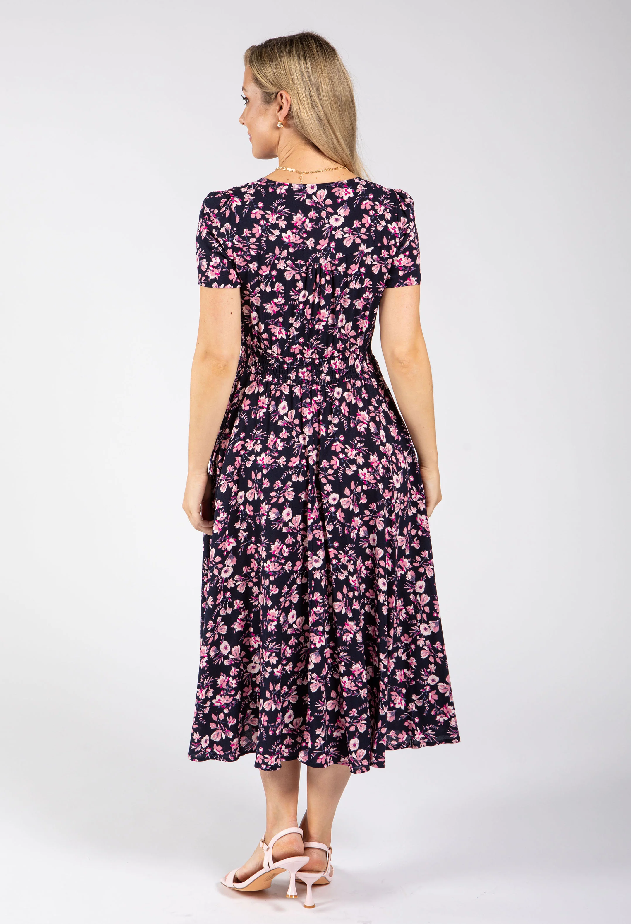 Floral Print V-Neck Midi Dress - Image 8