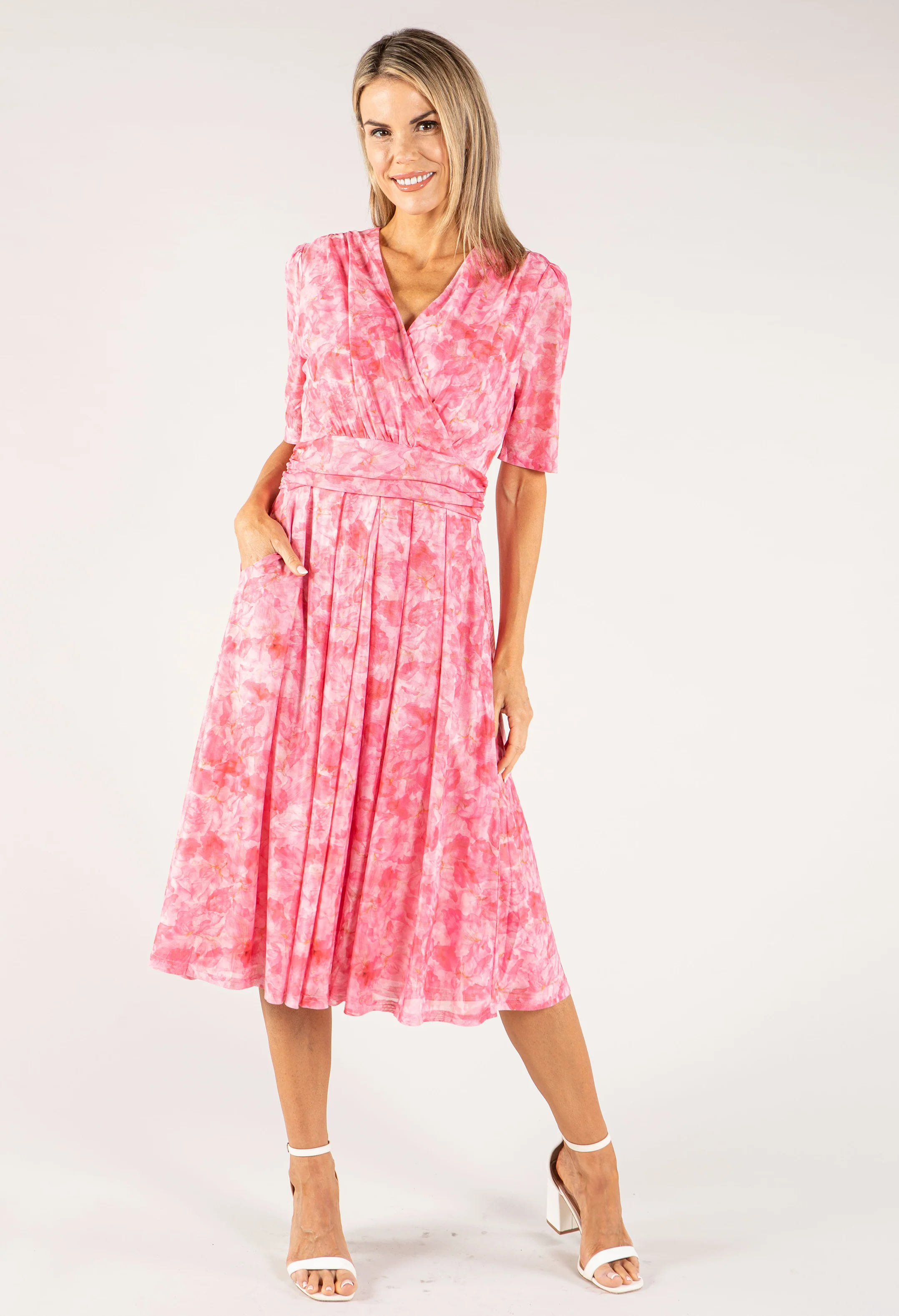 Floral Print Mesh Wrap Dress - Image 3