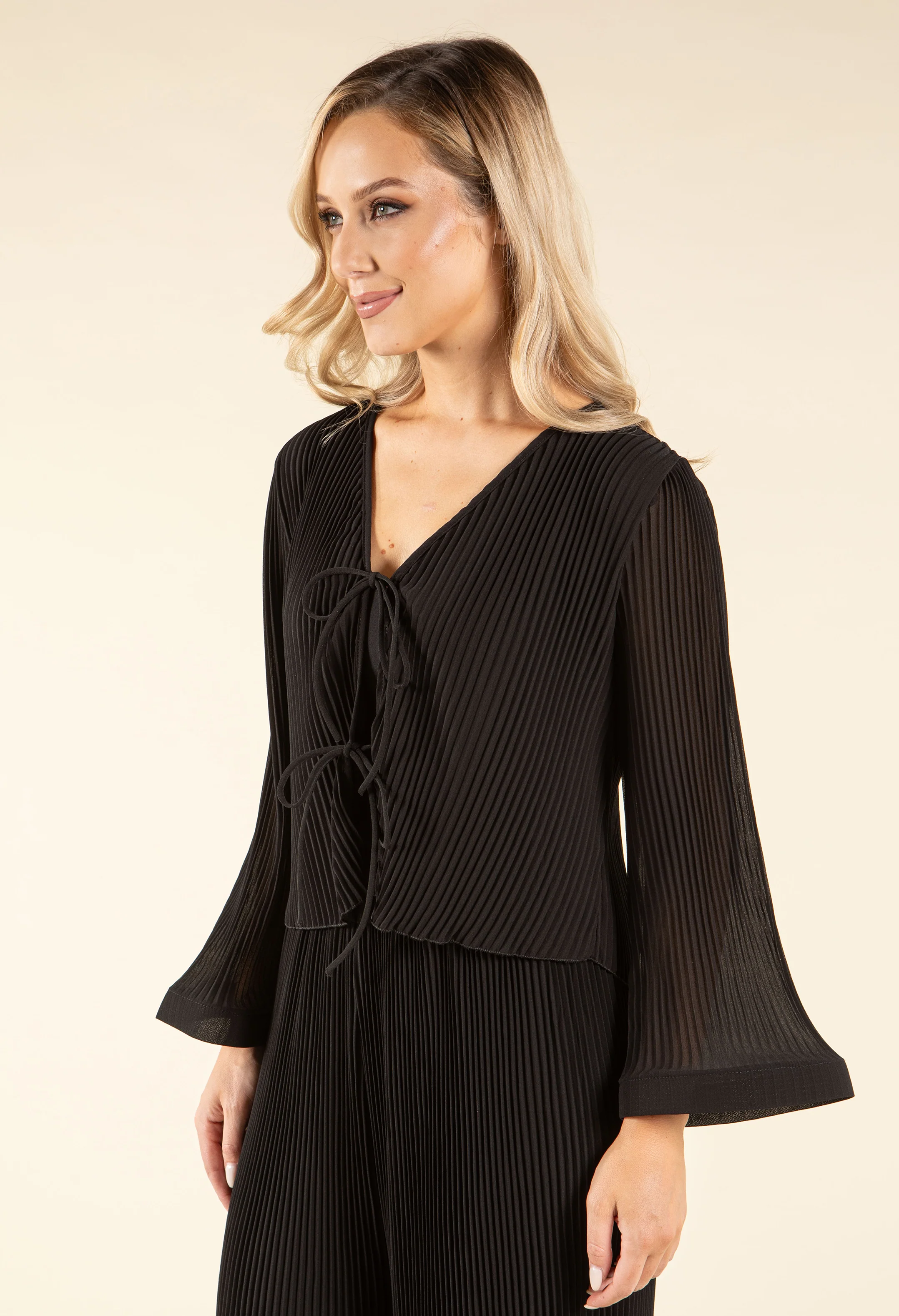 Flute Sleeve Tie Front Blouse - Image 2