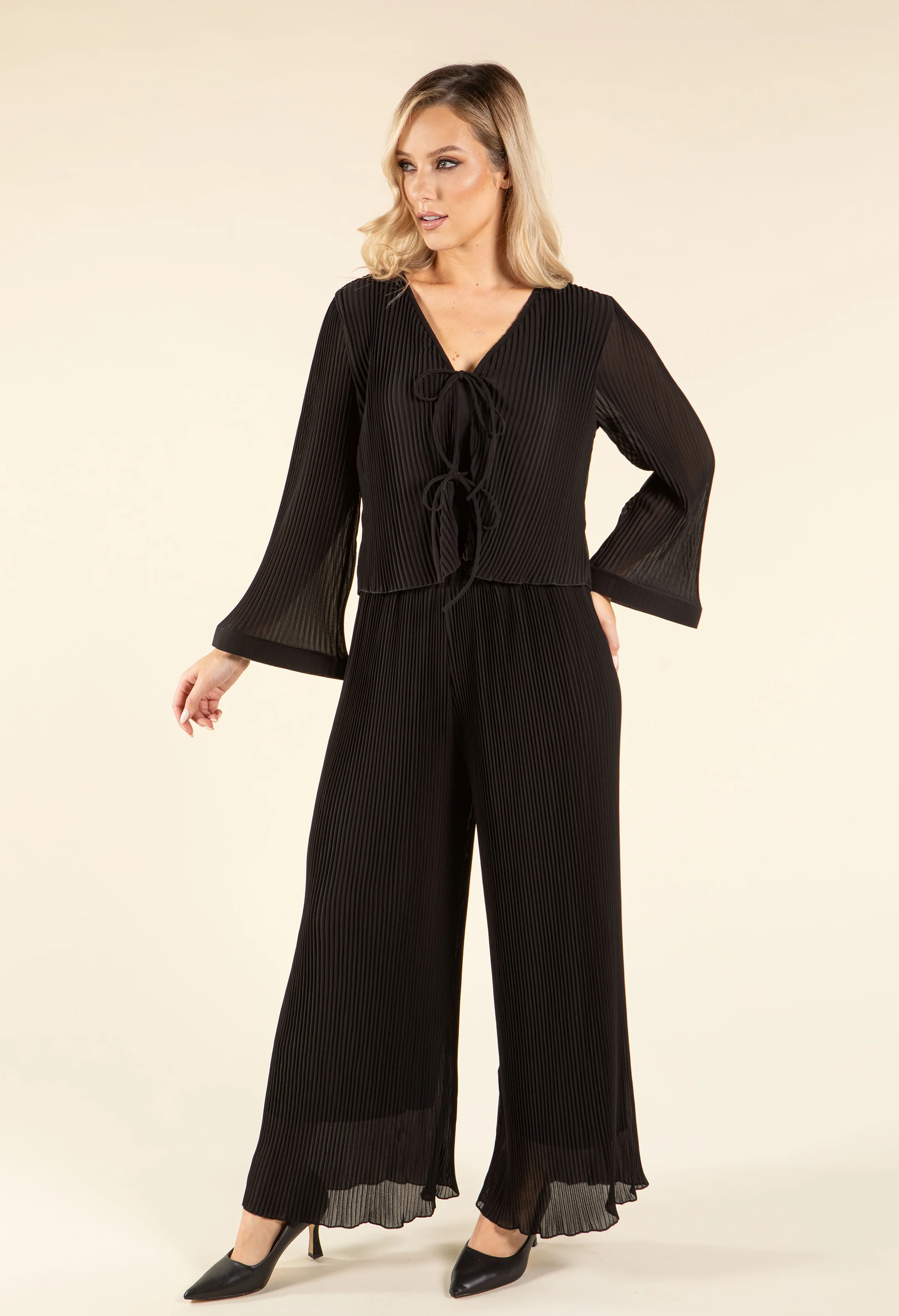 Flute Sleeve Tie Front Blouse - Image 4