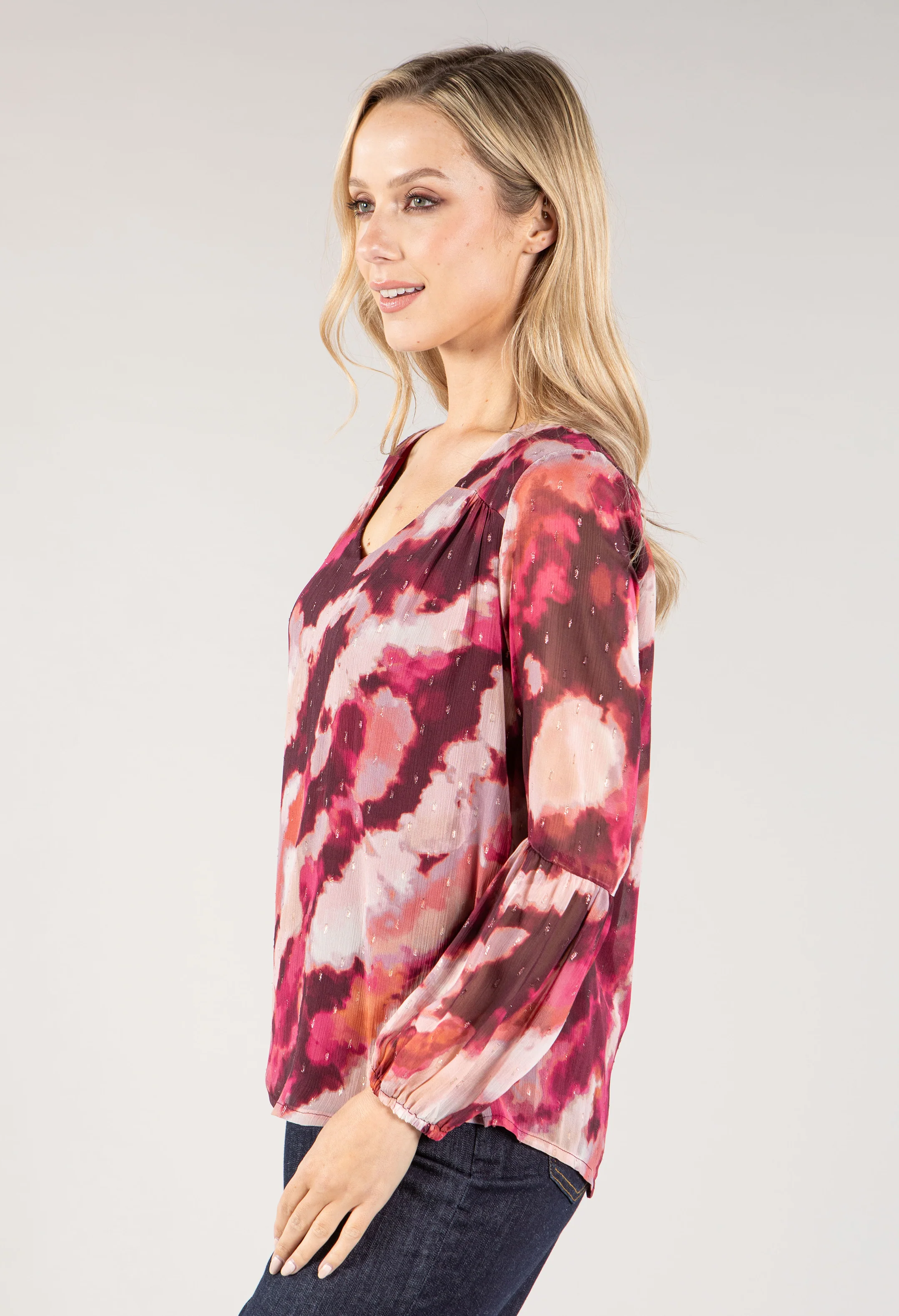 Foiled Detailing V Neck Top - Image 2