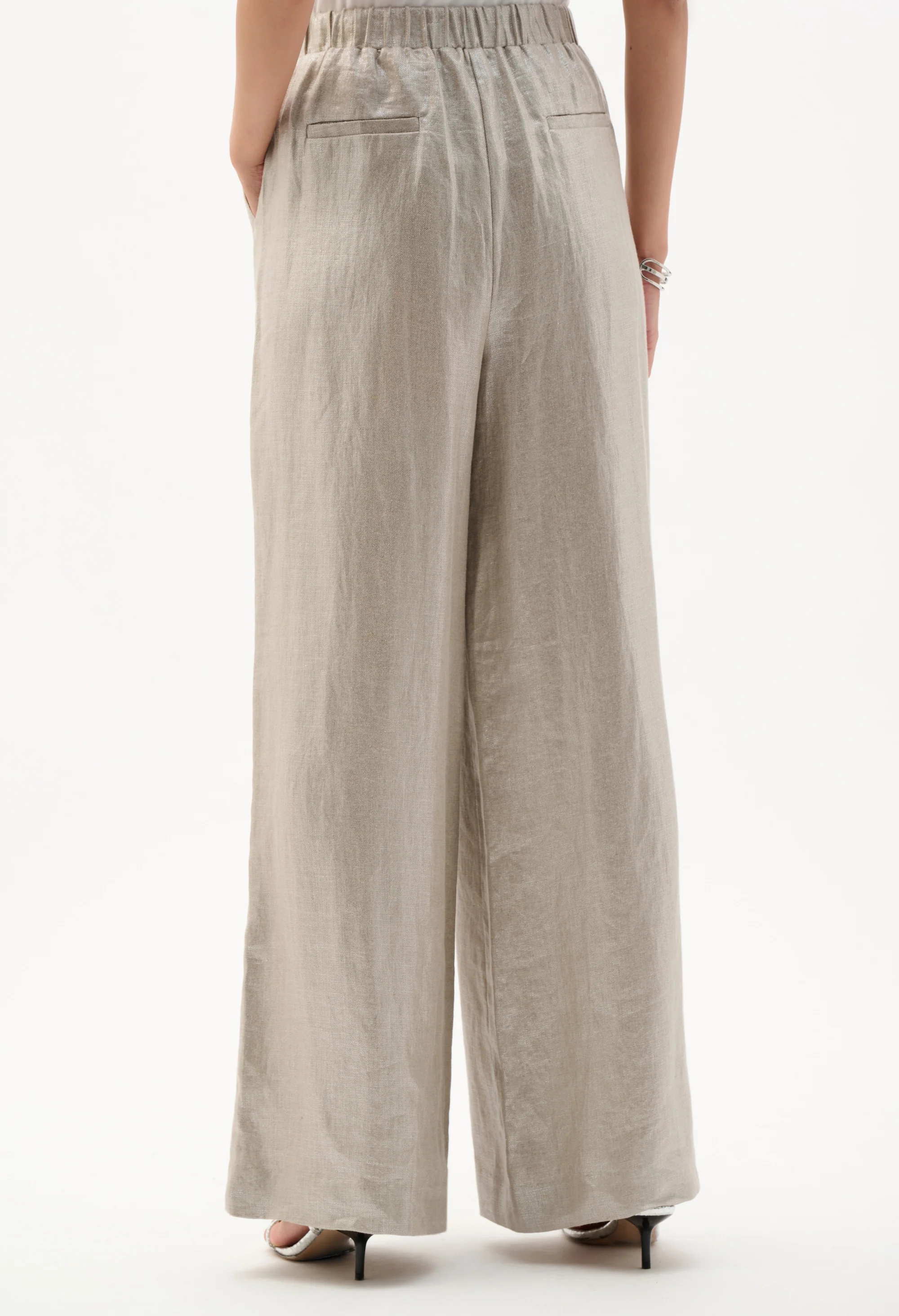 Foiled Linen Pull-on Wide Leg Trousers - Image 3