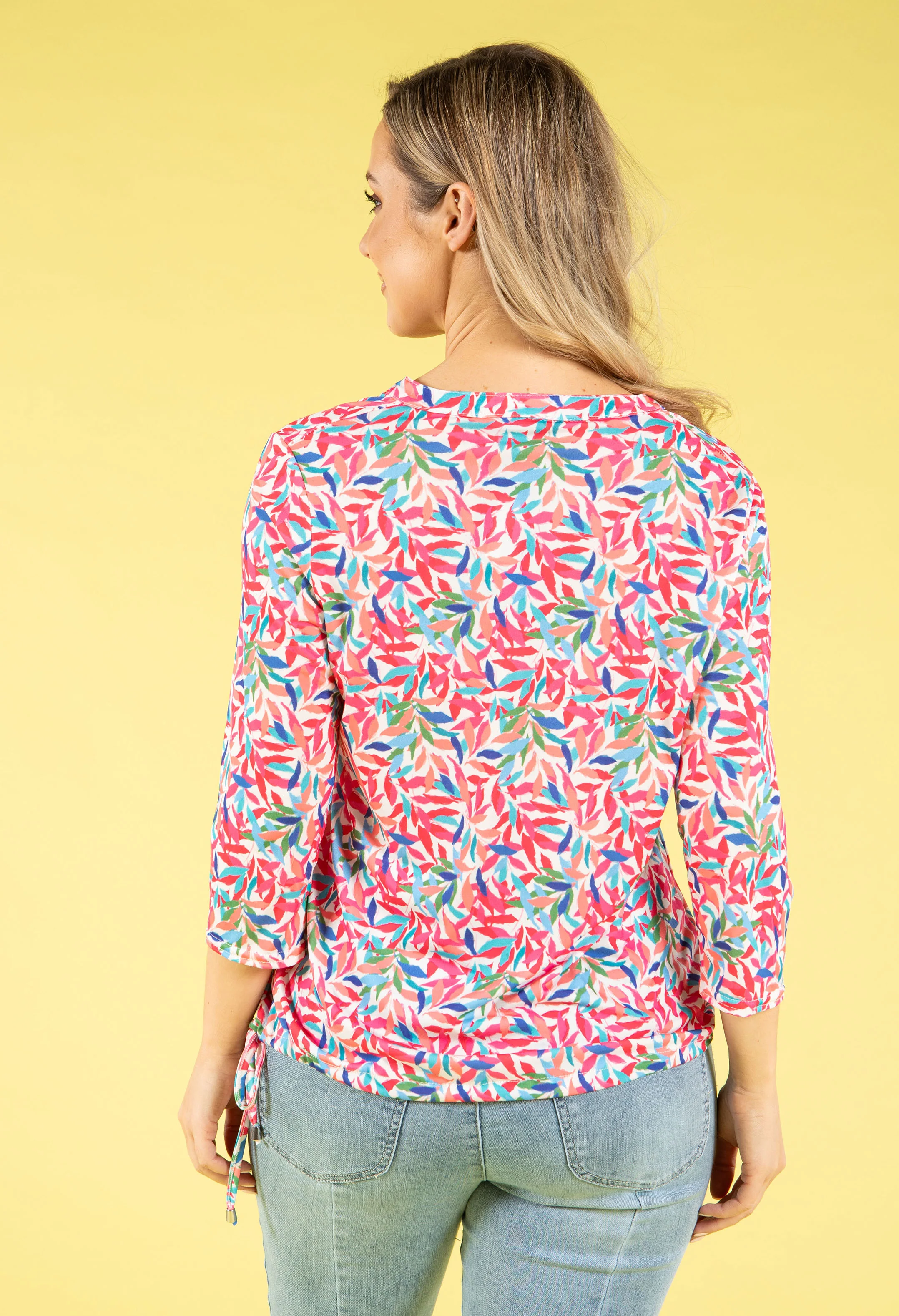 Front Pocket Leaf Print Top - Image 8