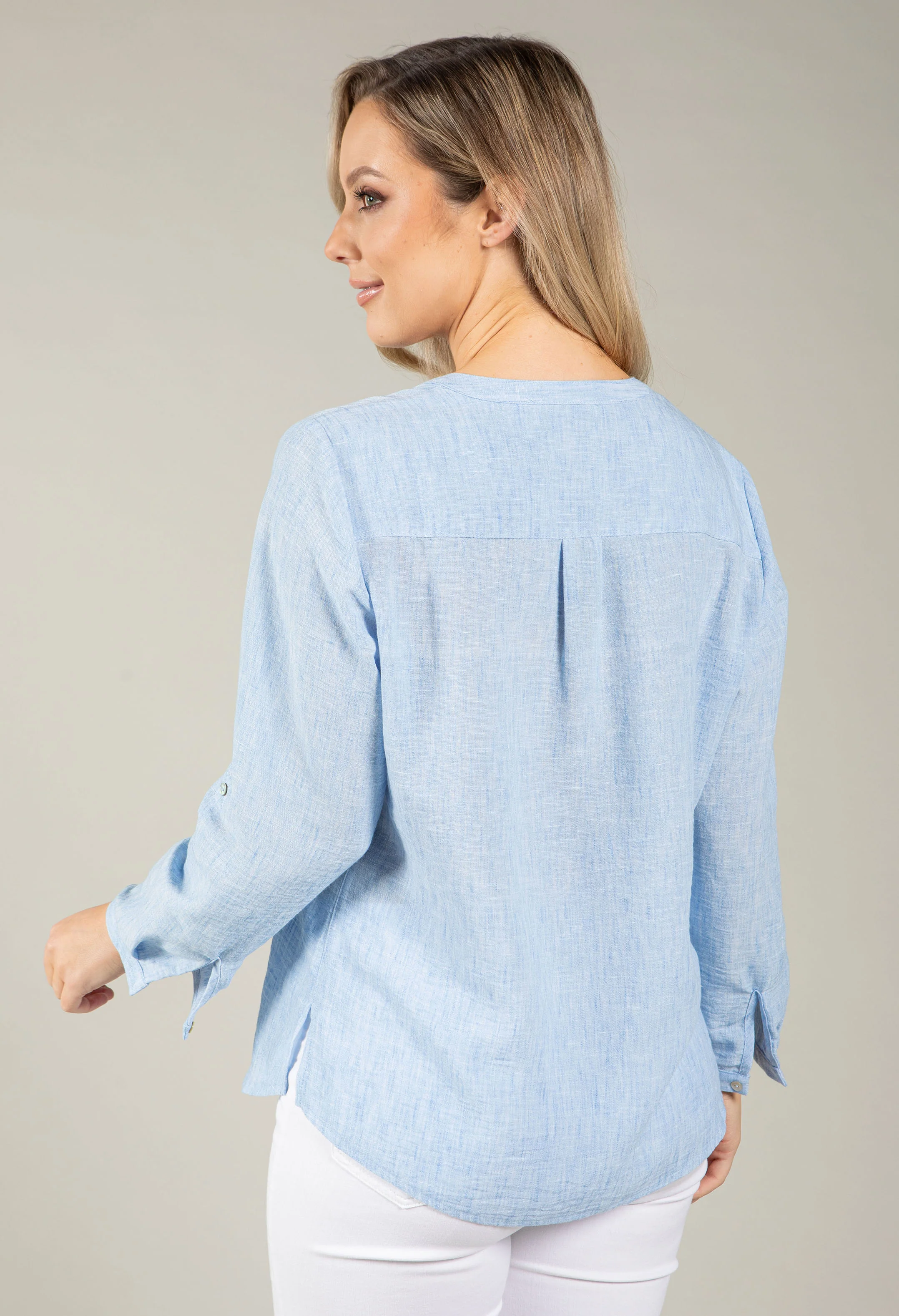 Front Pocket Linen Look Blouse - Image 14