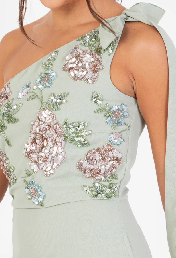 Floral Embellished Self-Tie One Shoulder Maxi Dress - Image 11