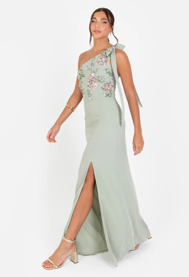 Floral Embellished Self-Tie One Shoulder Maxi Dress - Image 12