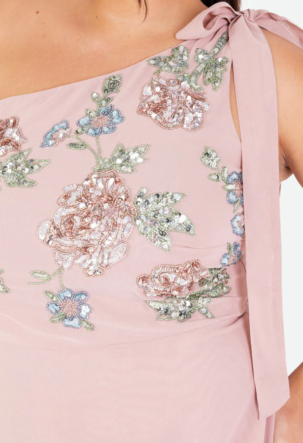 Floral Embellished Self-Tie One Shoulder Maxi Dress - Image 3
