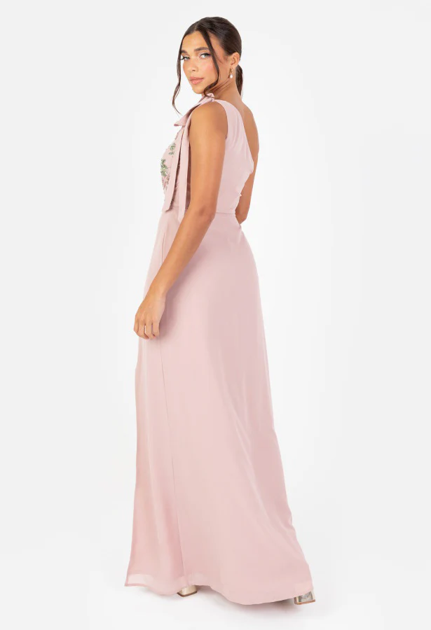 Floral Embellished Self-Tie One Shoulder Maxi Dress - Image 5