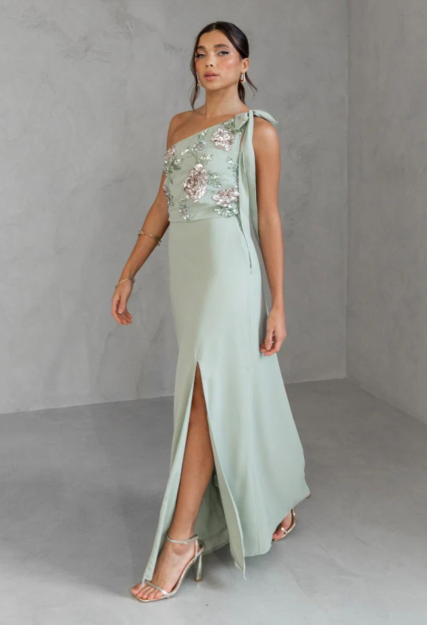 Floral Embellished Self-Tie One Shoulder Maxi Dress - Image 7