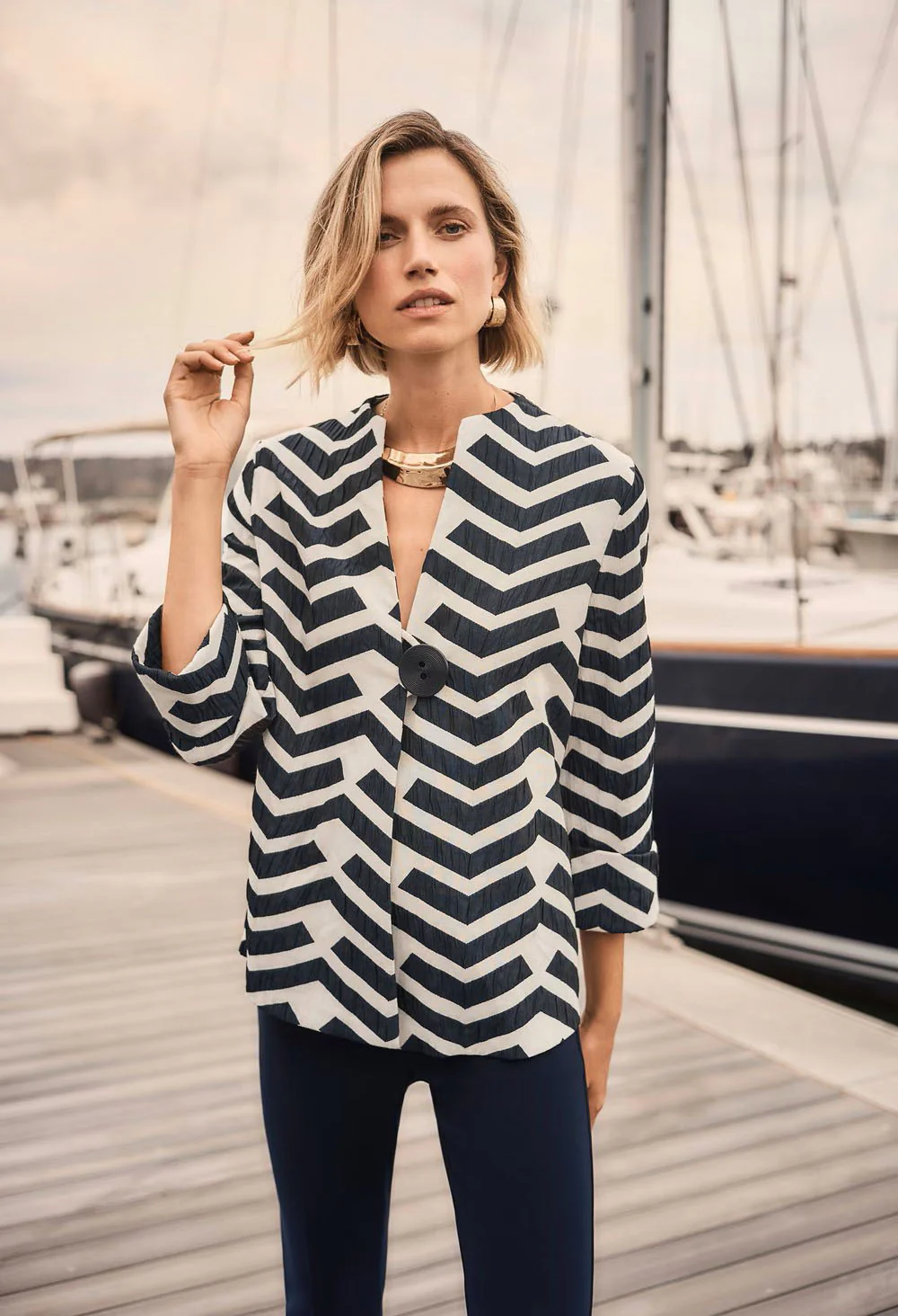 Geometric Collared Casual Jacket