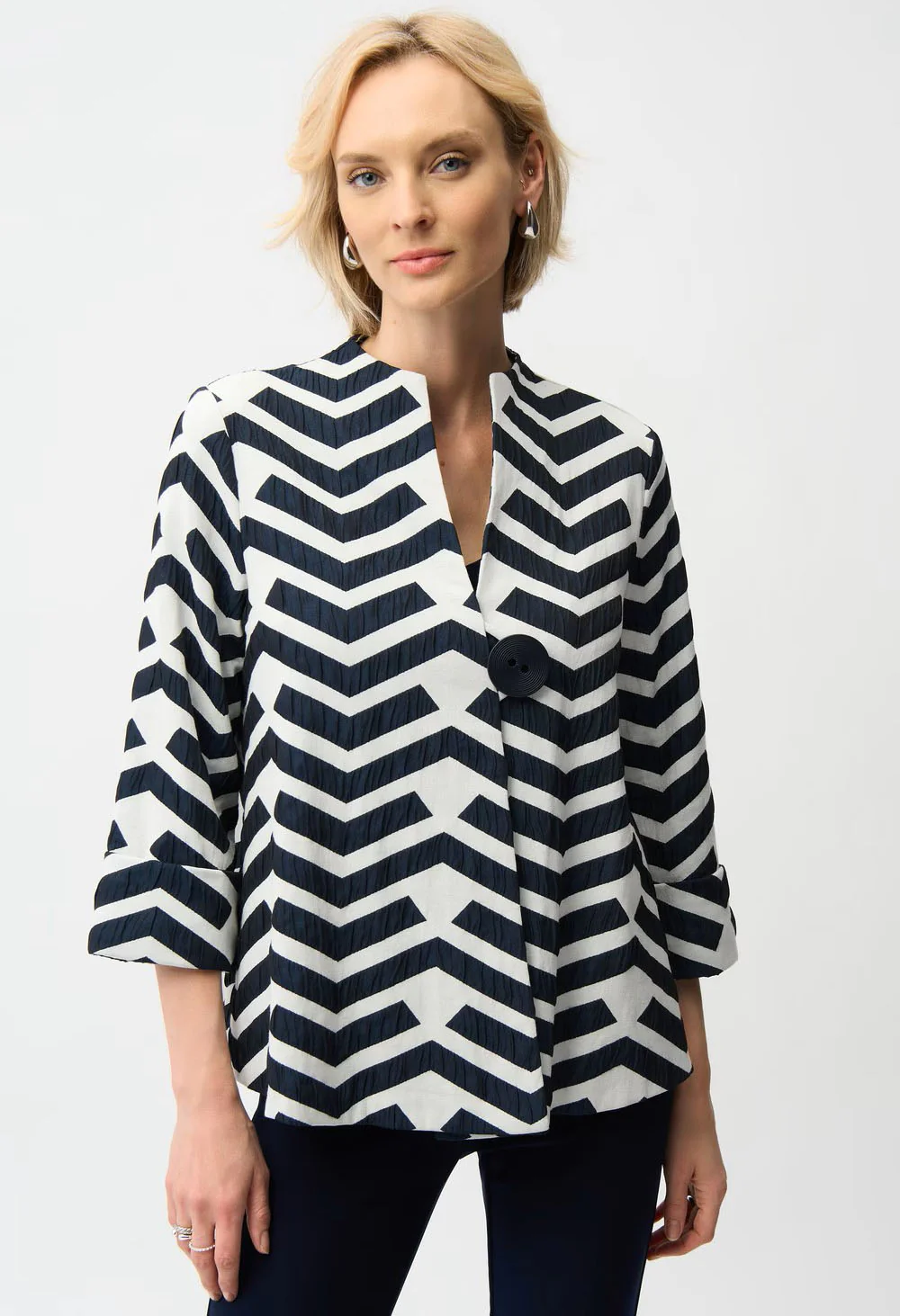Geometric Collared Casual Jacket - Image 3