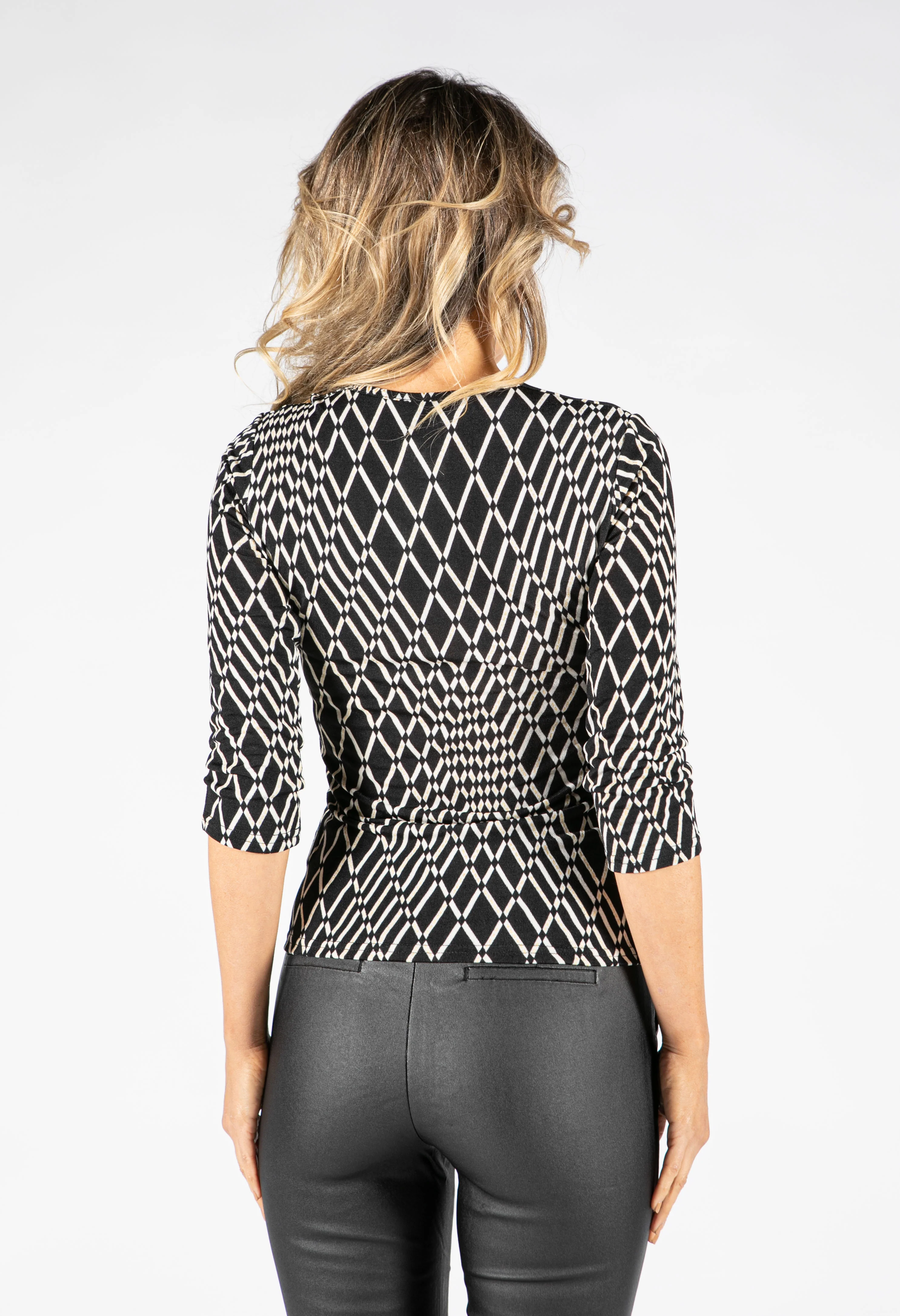 Geometric Print V Neckline Top - Image 3