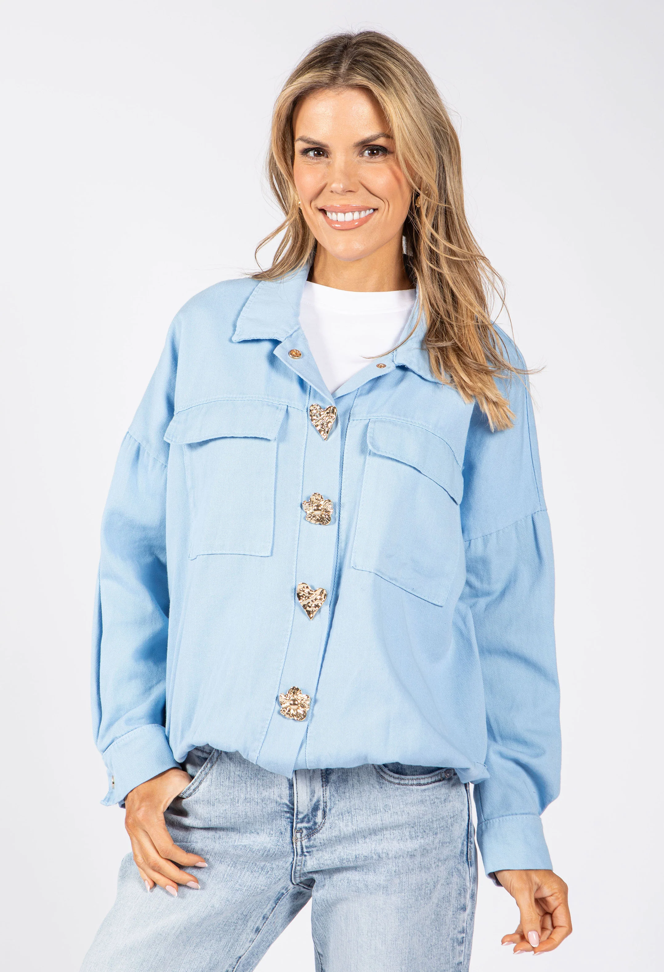 Gold Brooch Detail Denim Jacket - Image 16