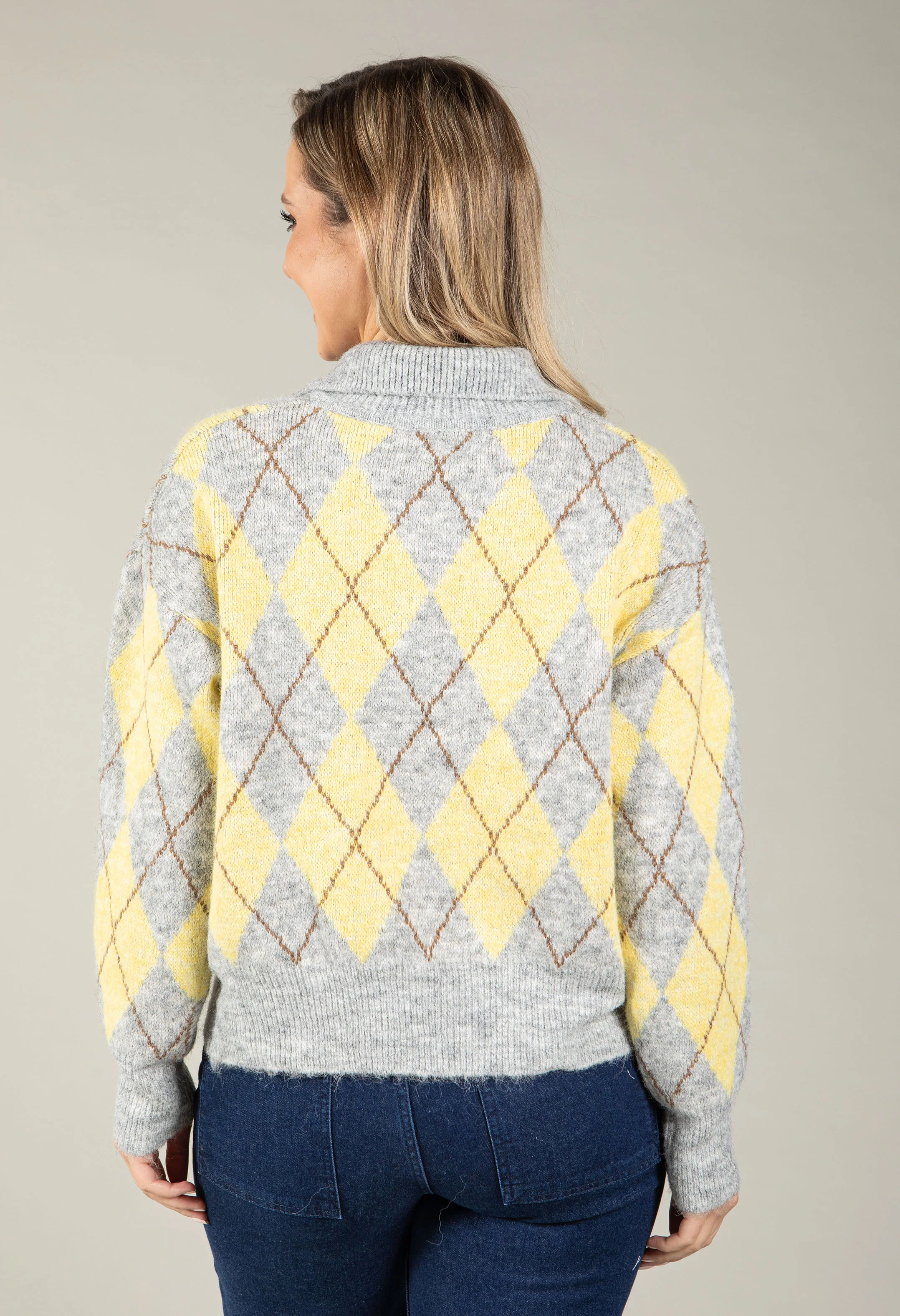 Gold Button Argyle Knit Jumper - Image 12