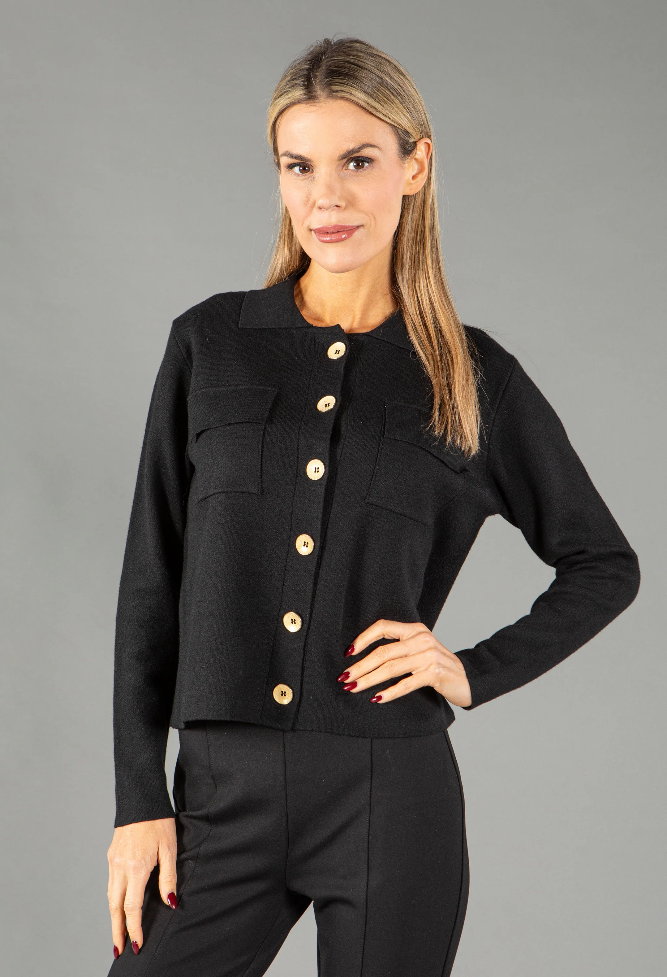 Gold Button Detail Fine Knit Cardigan - Image 4