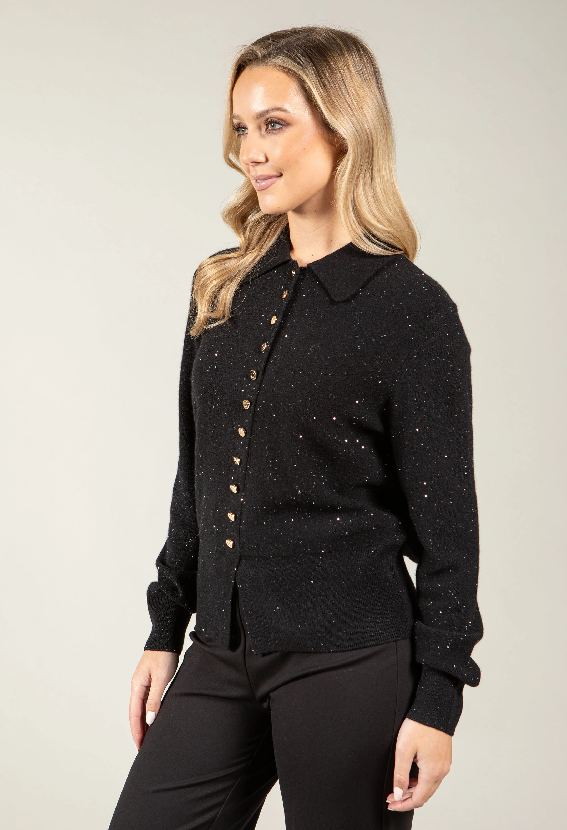 Gold Button Knit Cardigan - Image 3
