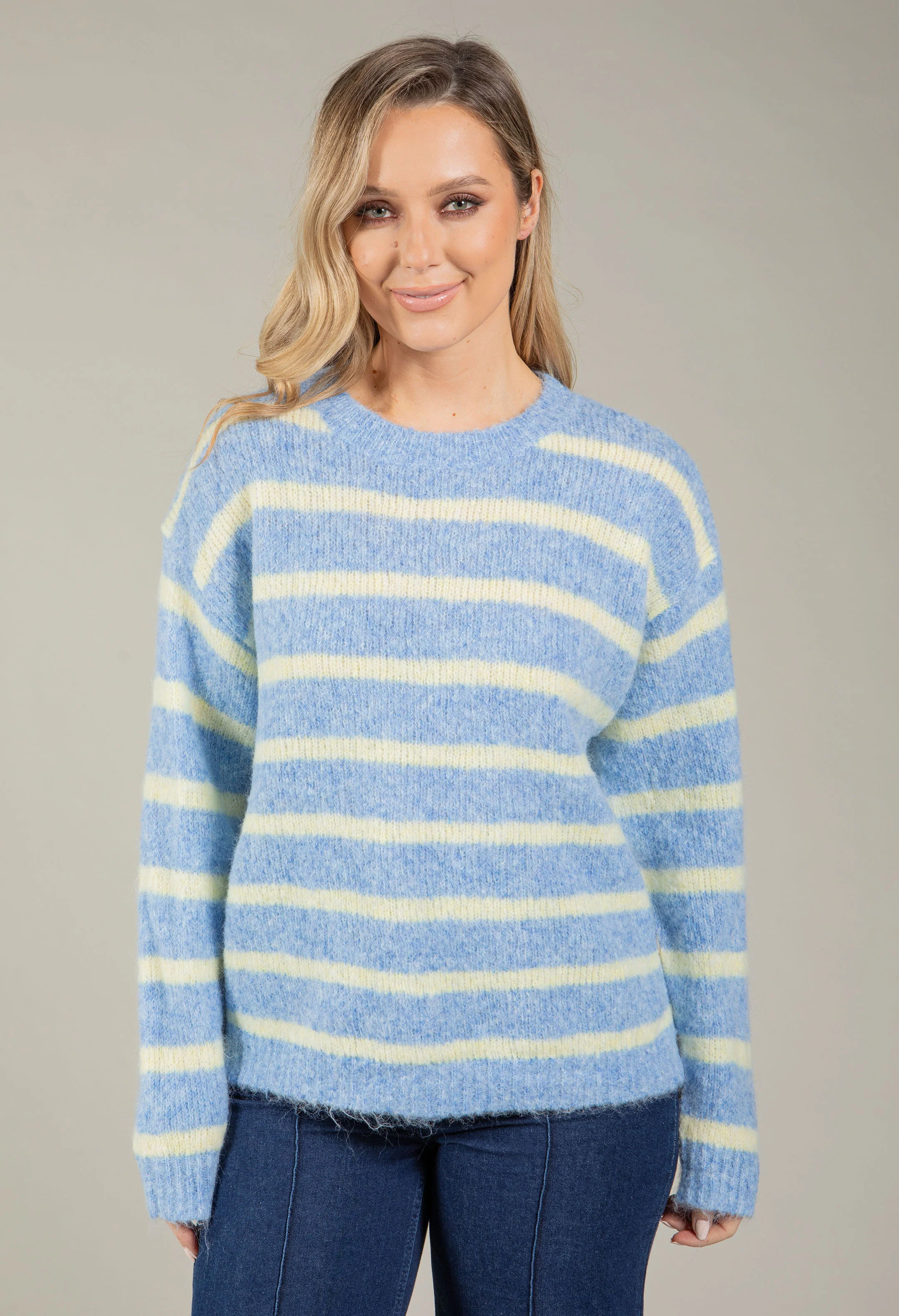 Gold Button Striped Knit Jumper