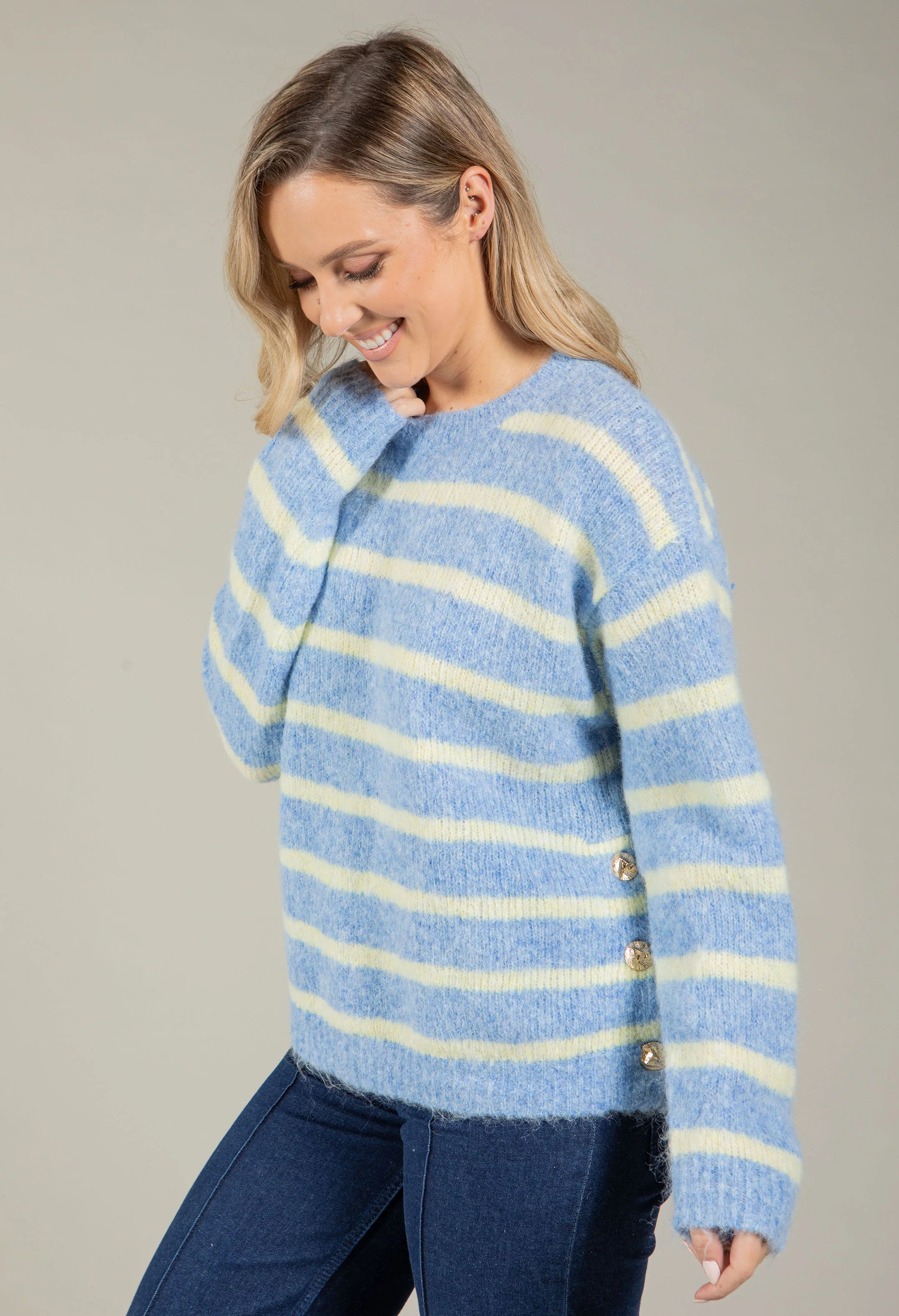 Gold Button Striped Knit Jumper - Image 3