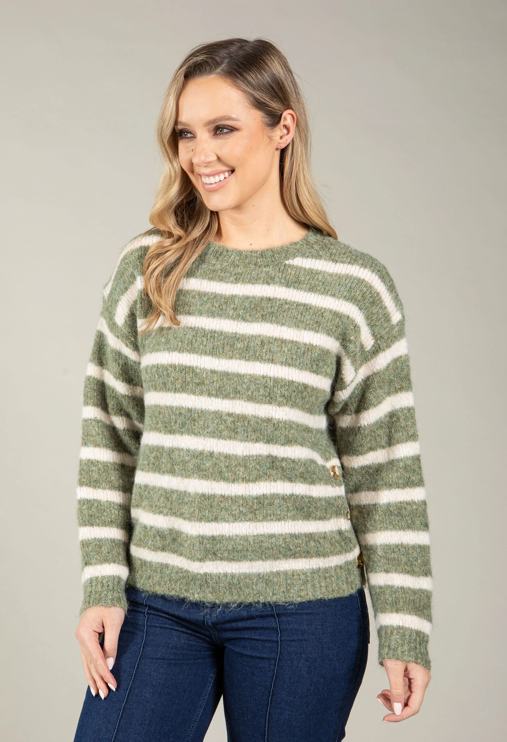 Gold Button Striped Knit Jumper - Image 5