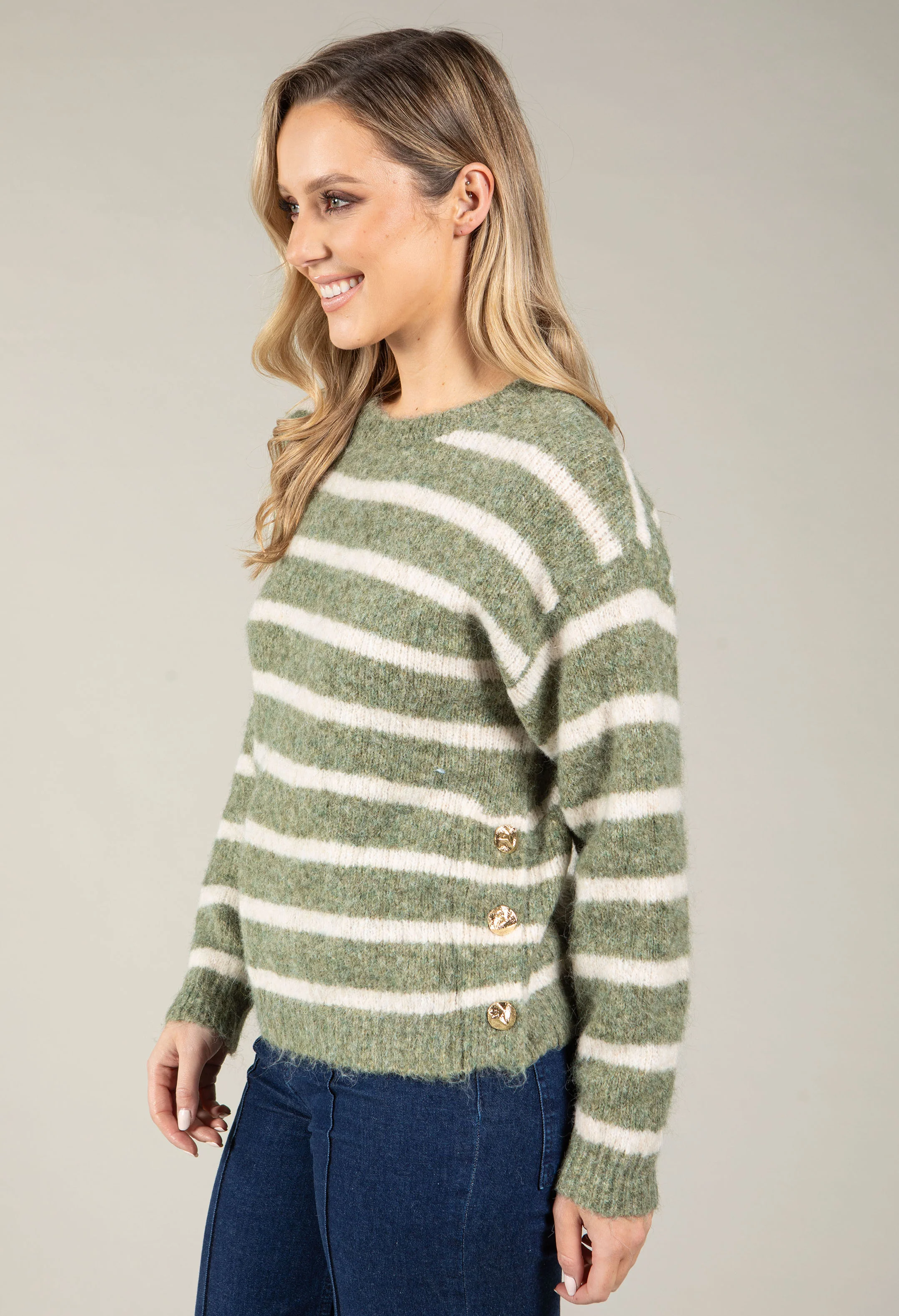 Gold Button Striped Knit Jumper - Image 7