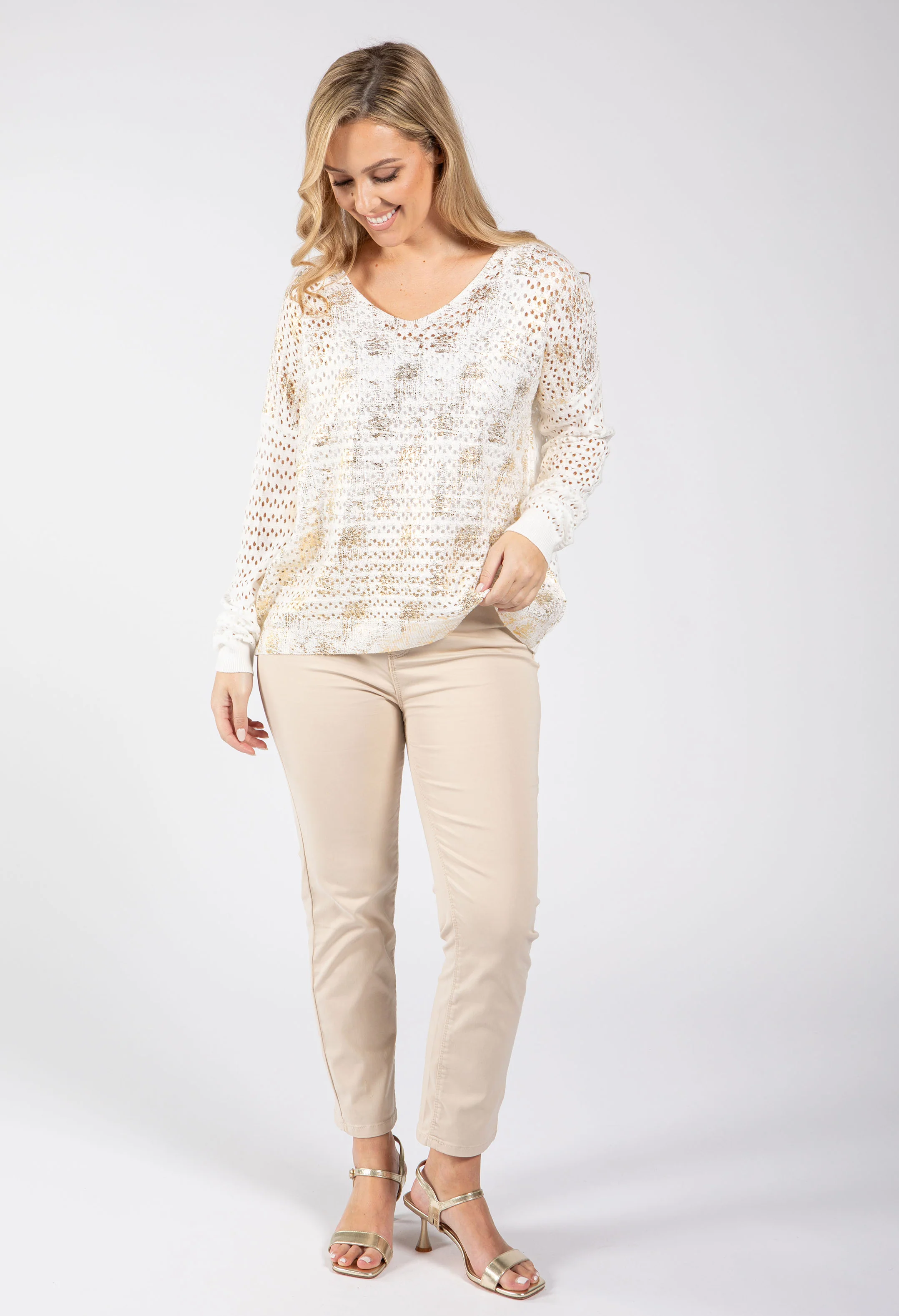 Gold Foil Detail Crochet Jumper