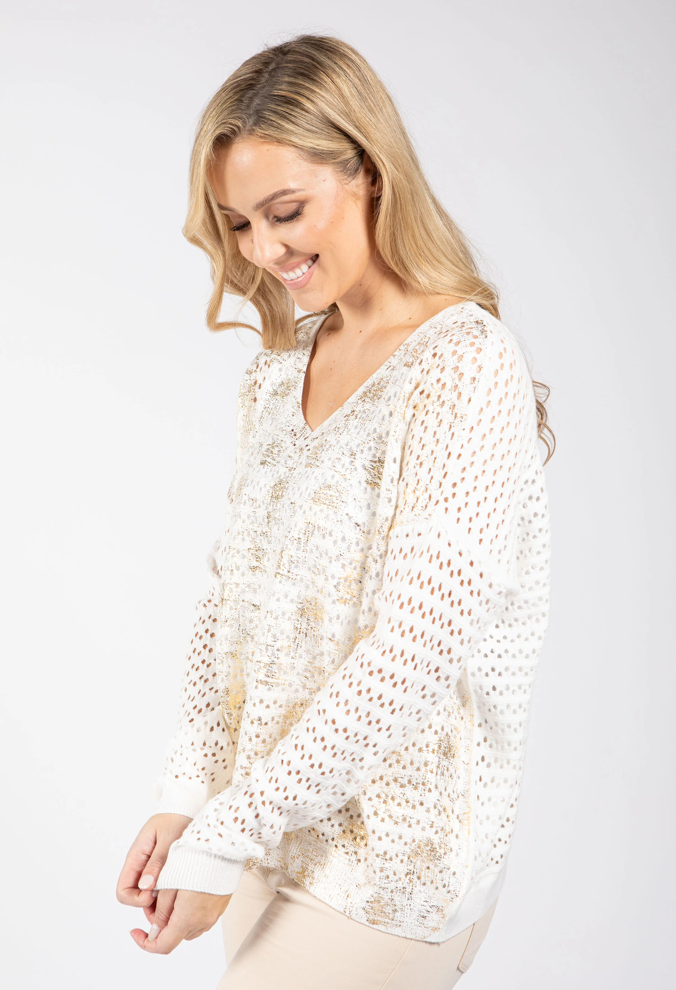 Gold Foil Detail Crochet Jumper - Image 4