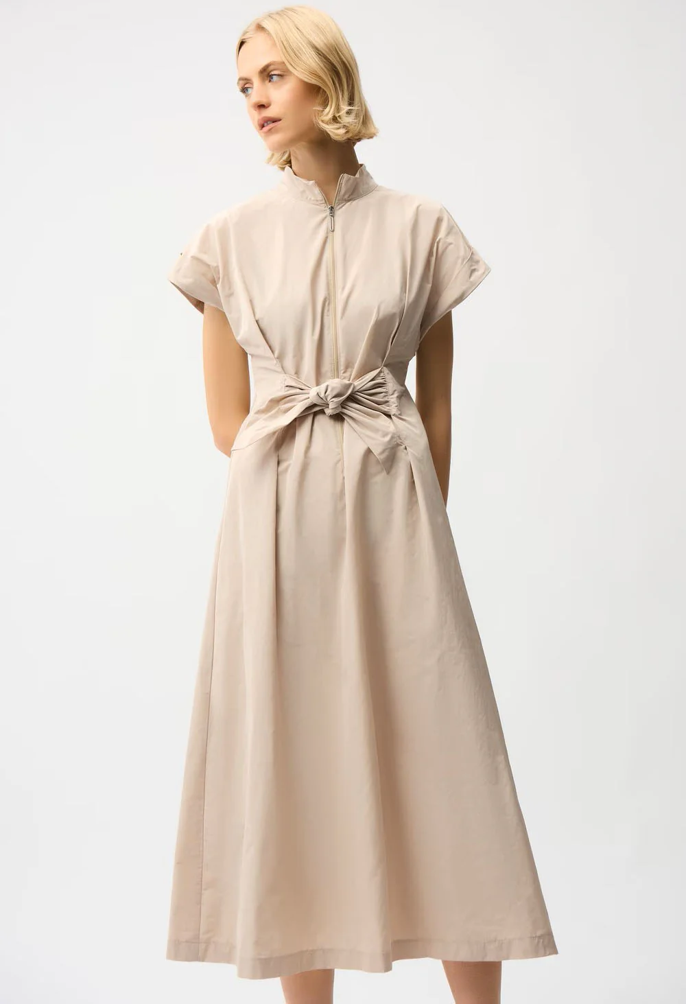 High-neck Midi Wrap Dress