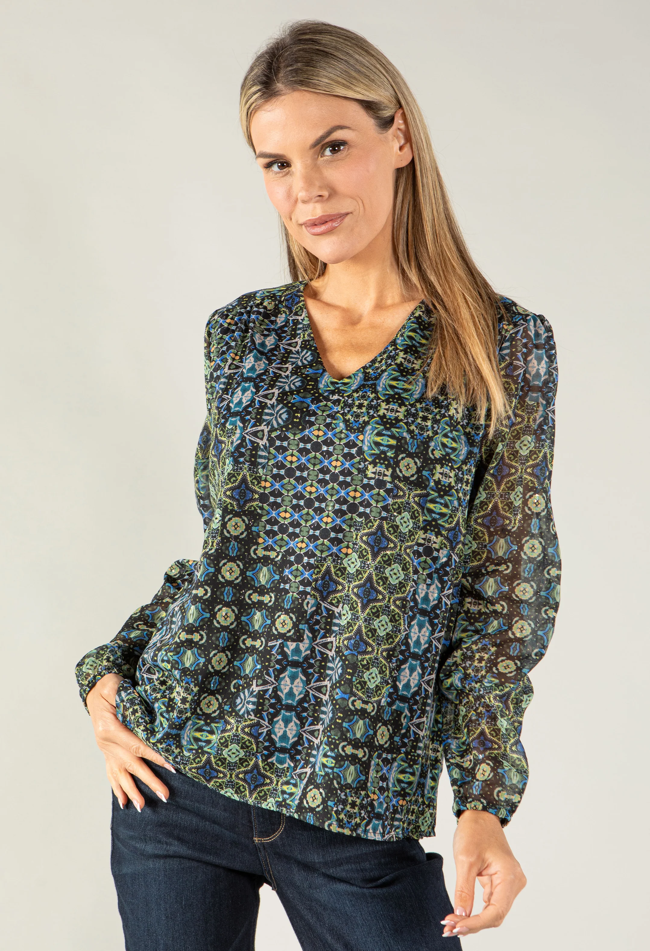 Kaleidoscope V Neck Top - Image 5